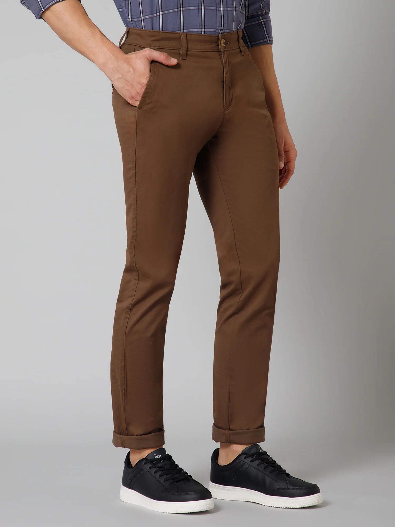 Men's Casual Flat front Brown  Trousers - Image 3