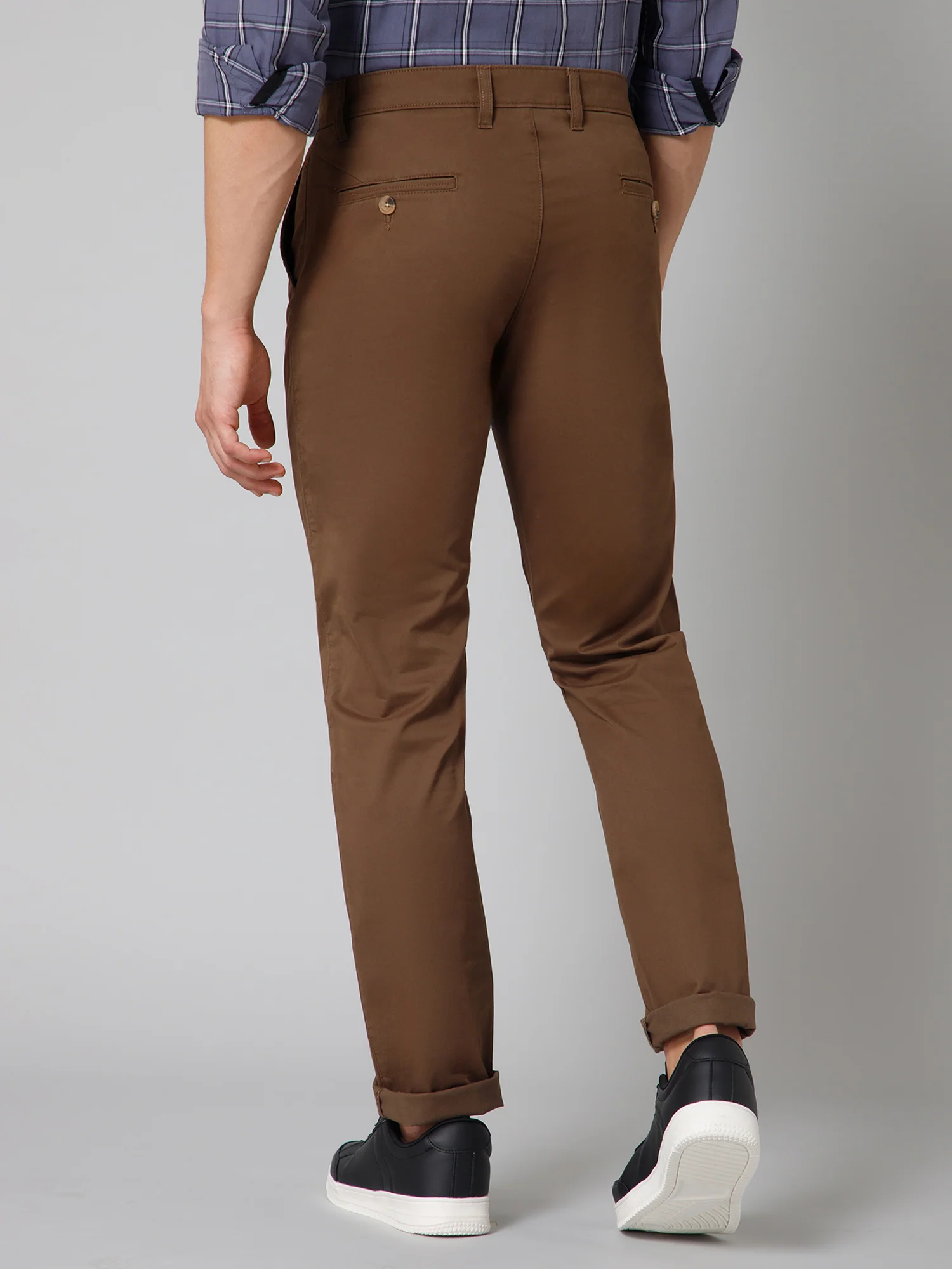 Men's Casual Flat front Brown  Trousers - Image 4