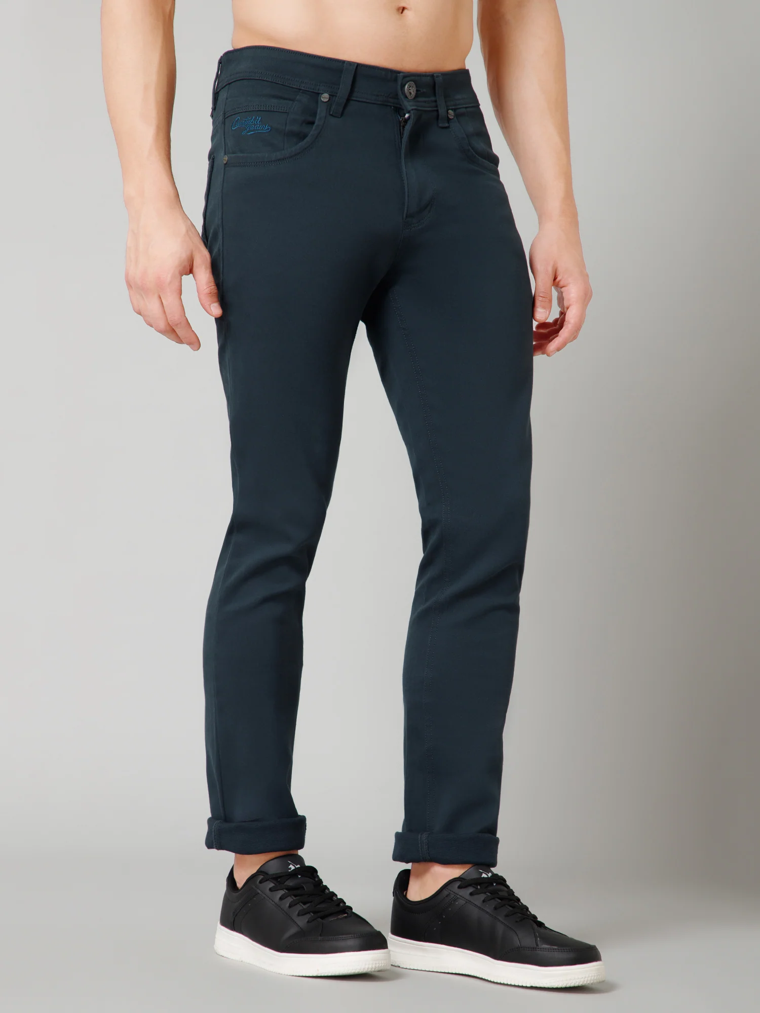 Men's Casual Flat front Teal  Trousers - Image 3