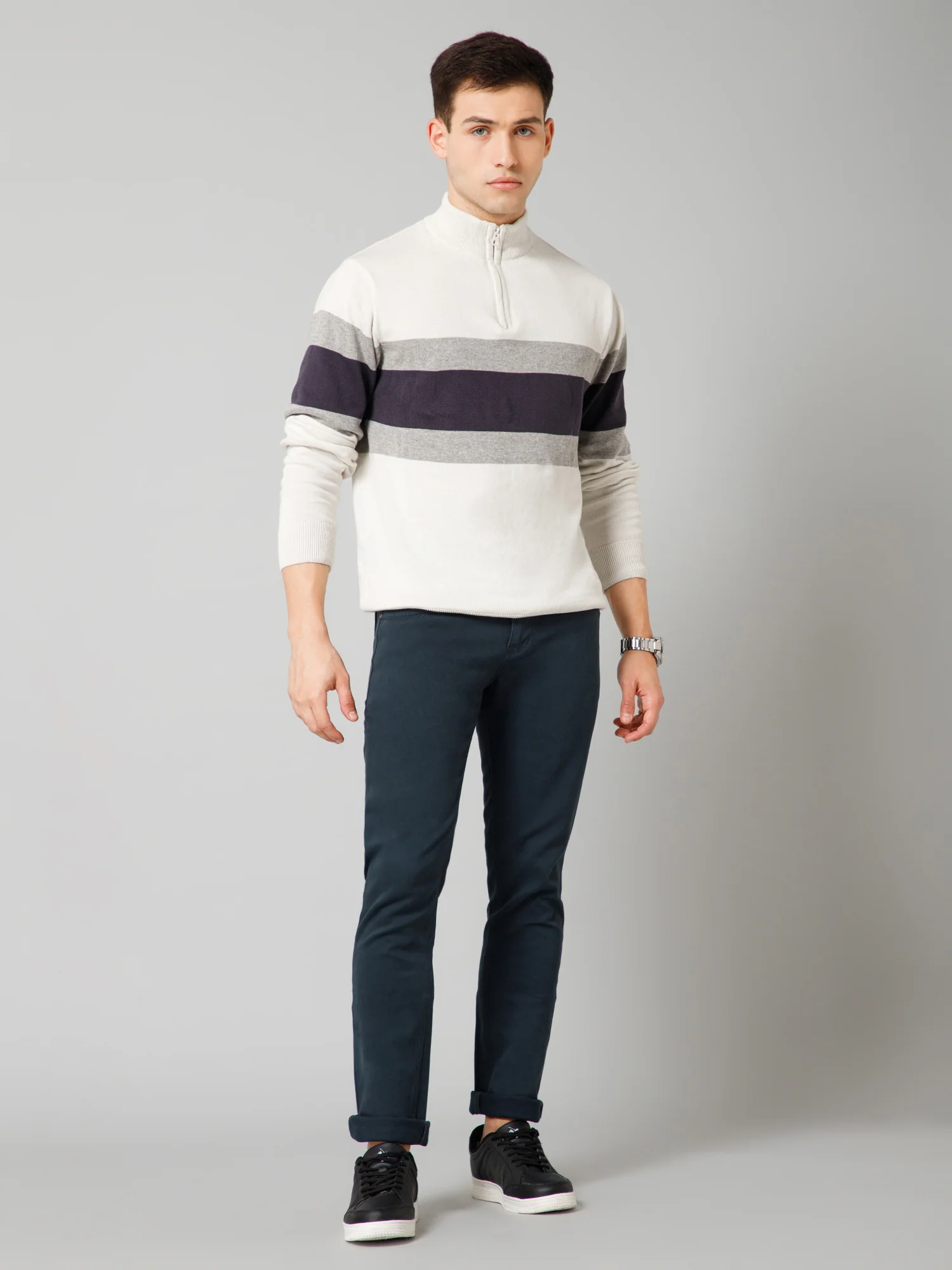 Men's Casual Flat front Teal  Trousers - Image 5