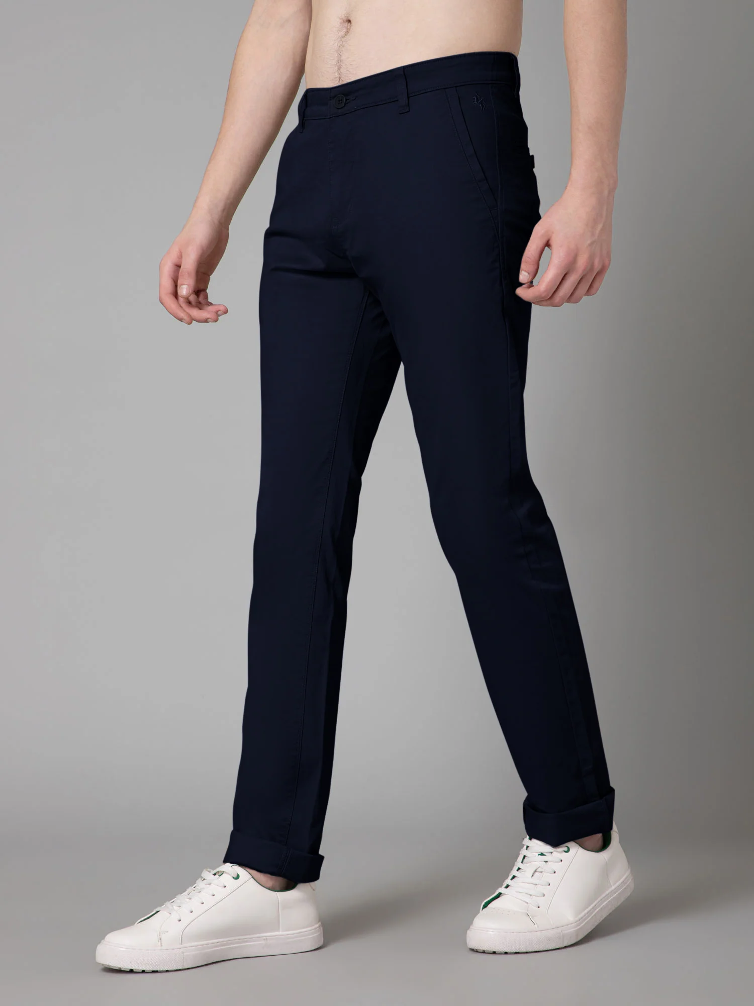 Men's Casual Flat front Navy Blue  Trousers - Image 2