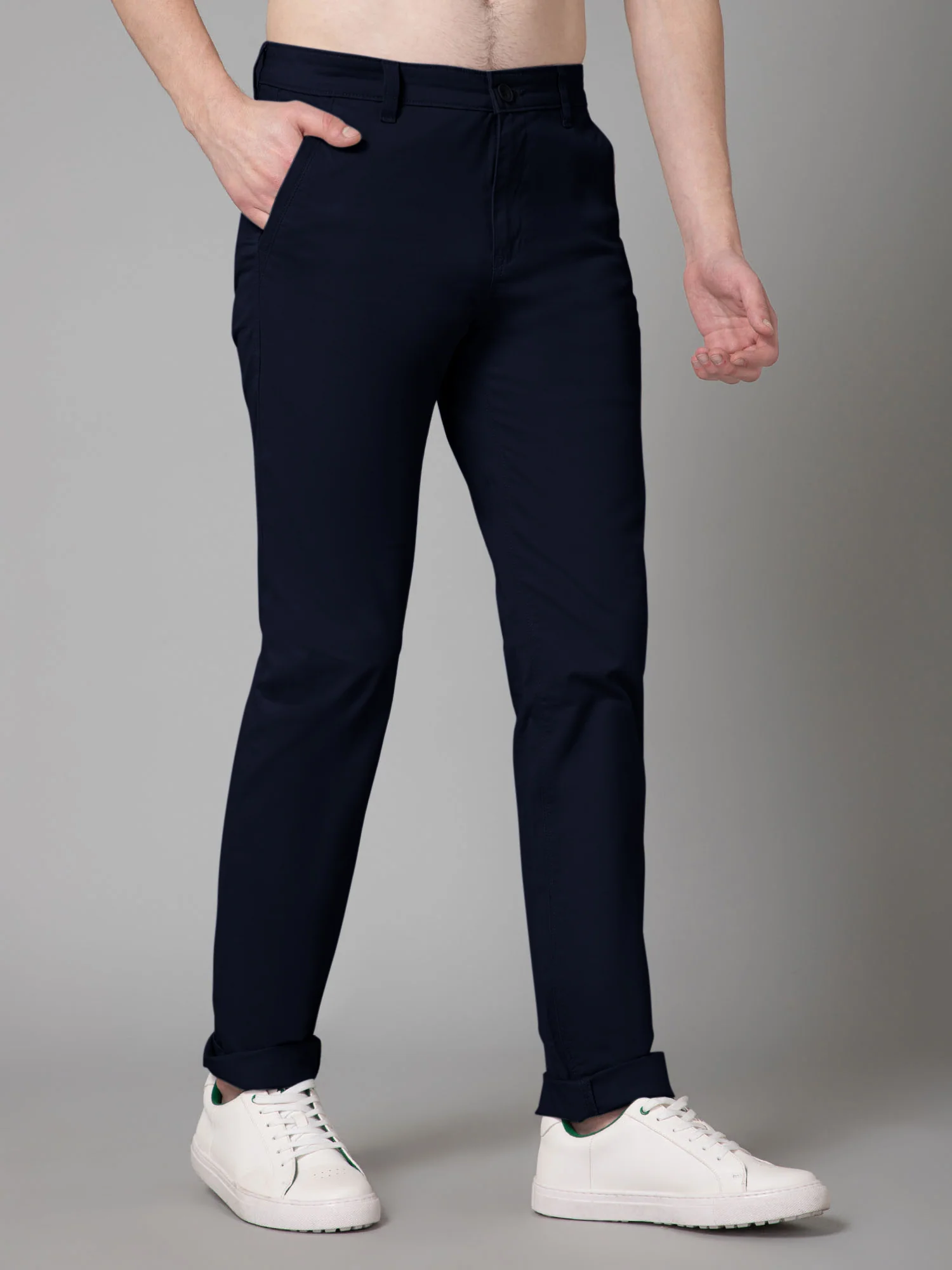 Men's Casual Flat front Navy Blue  Trousers - Image 3