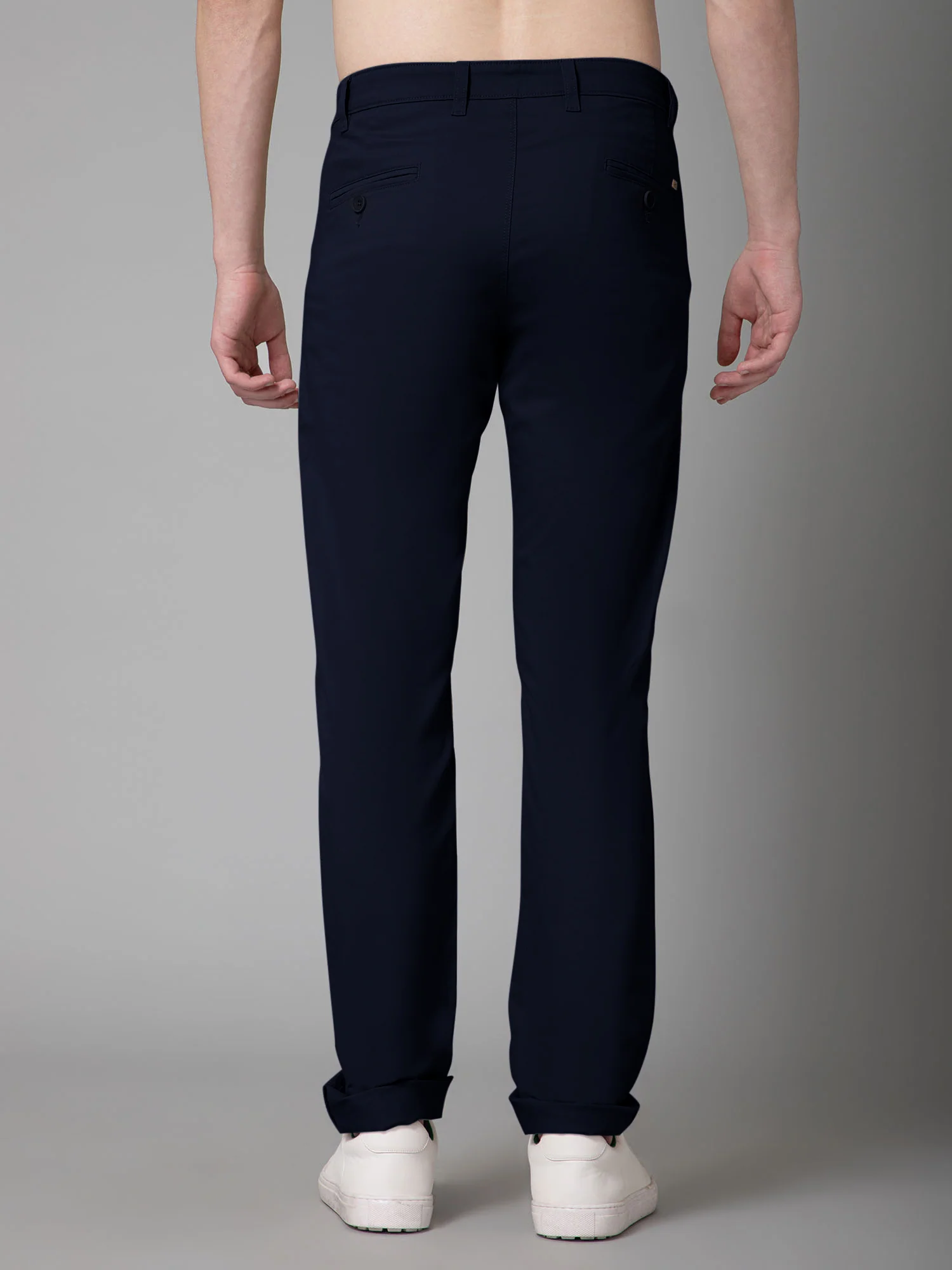 Men's Casual Flat front Navy Blue  Trousers - Image 4