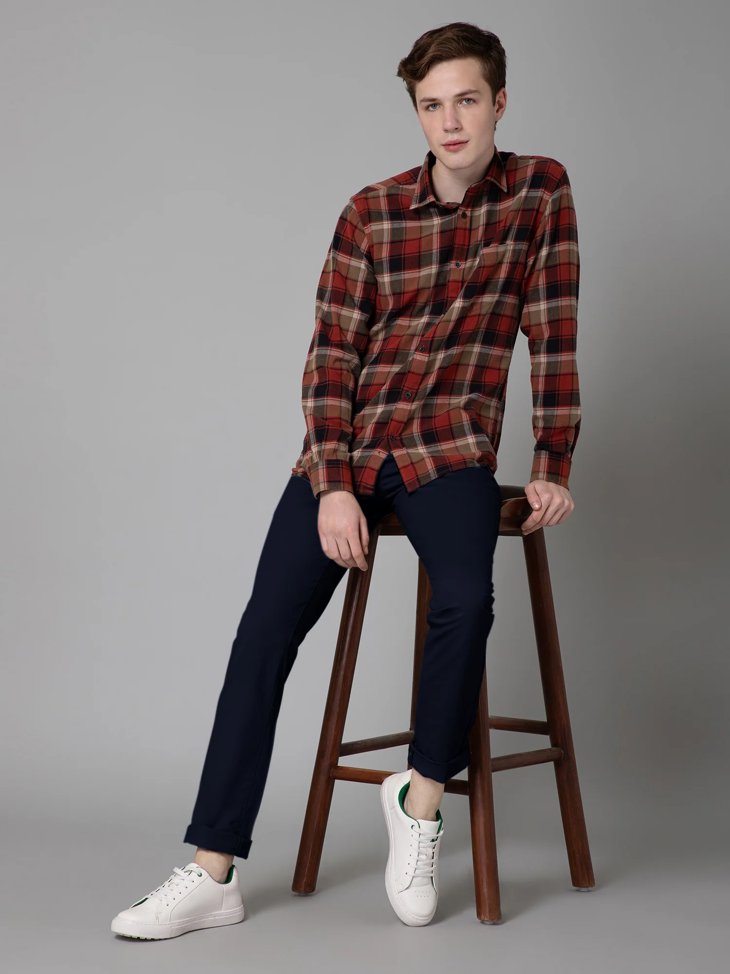 Men's Casual Flat front Navy Blue  Trousers - Image 5