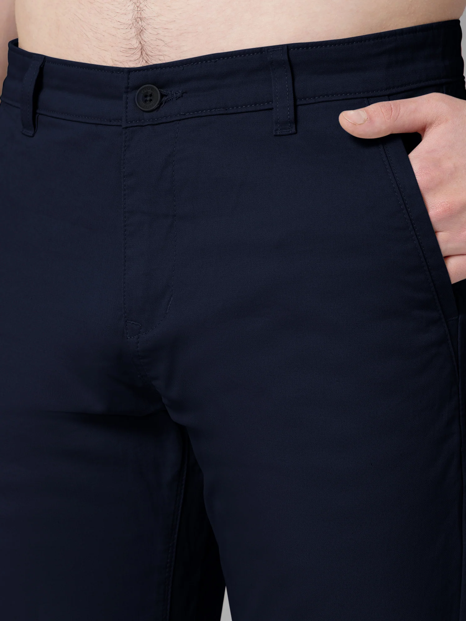 Men's Casual Flat front Navy Blue  Trousers - Image 6
