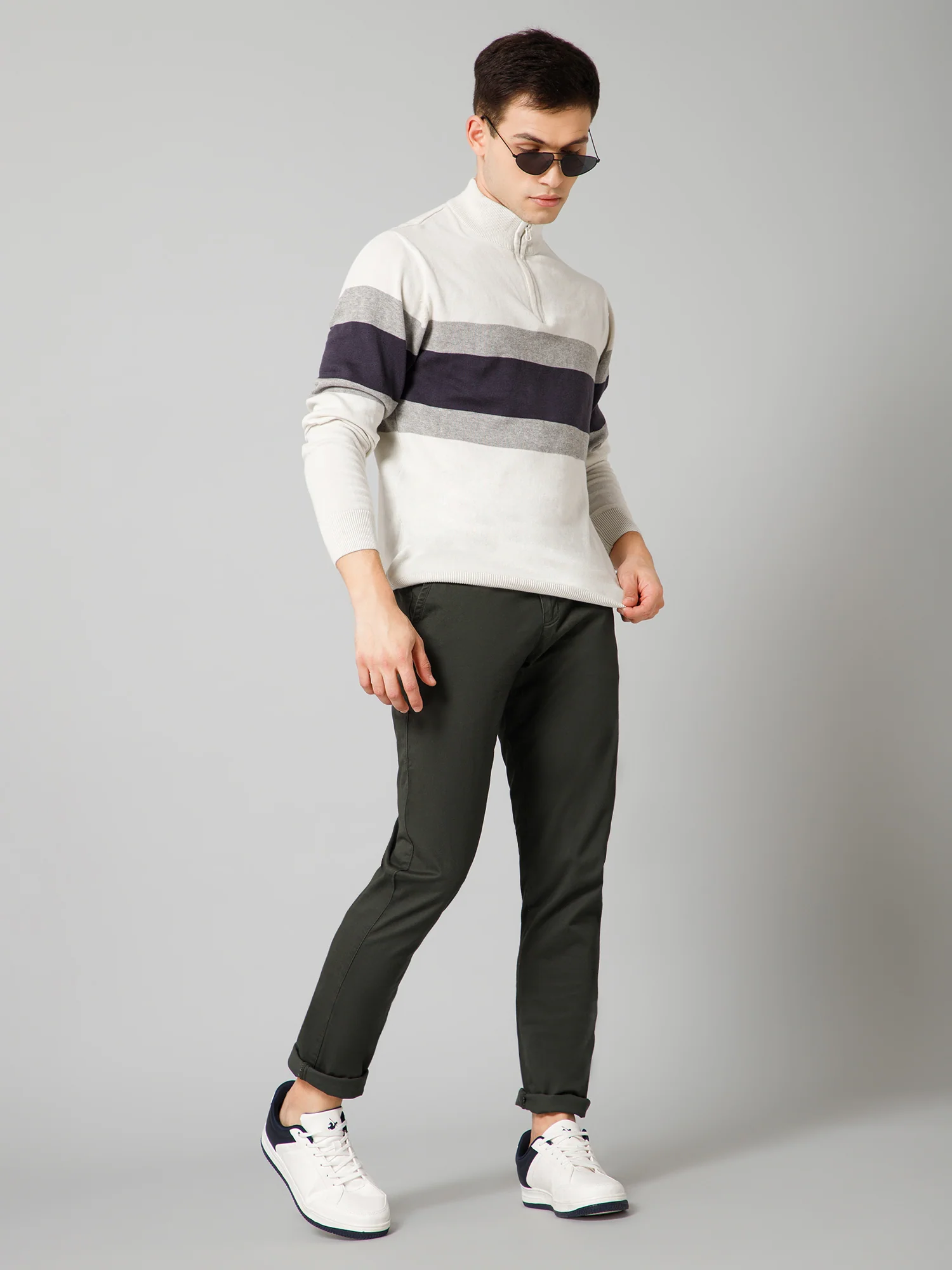 Men's Casual Flat front Olive Green  Trousers - Image 5