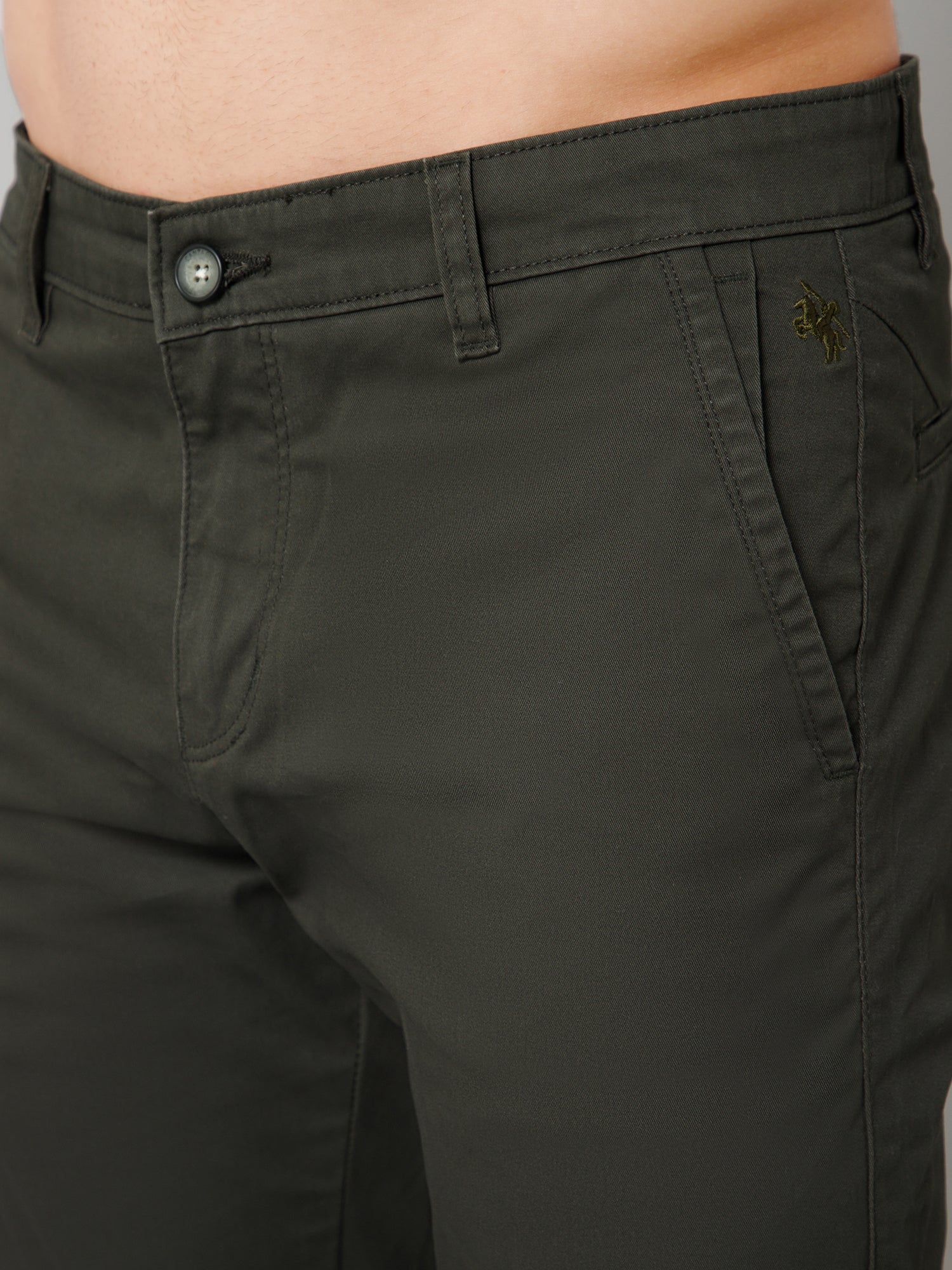 Men's Casual Flat front Olive Green  Trousers - Image 6