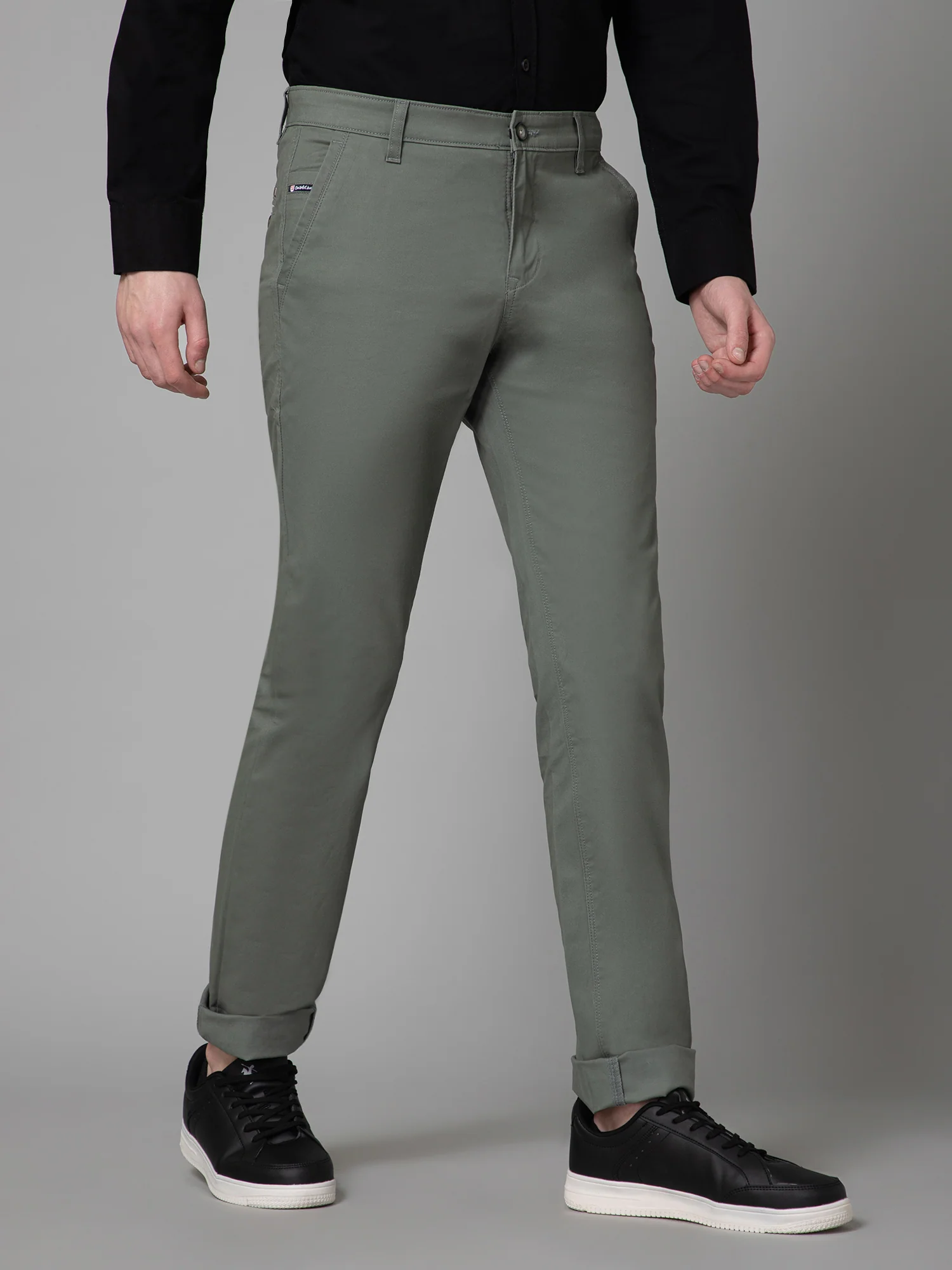 Men's Casual Flat front Olive Green  Trousers - Image 3