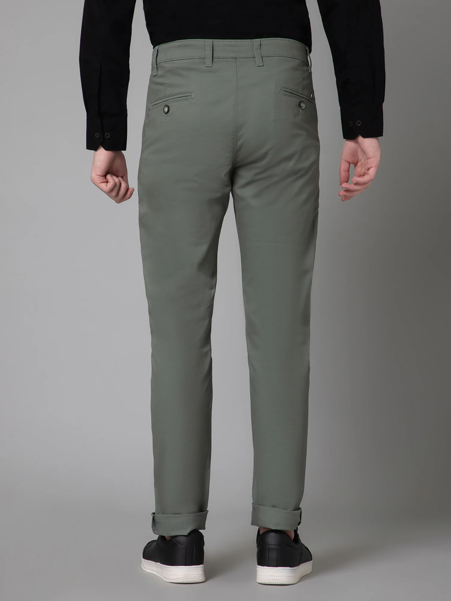 Men's Casual Flat front Olive Green  Trousers - Image 4