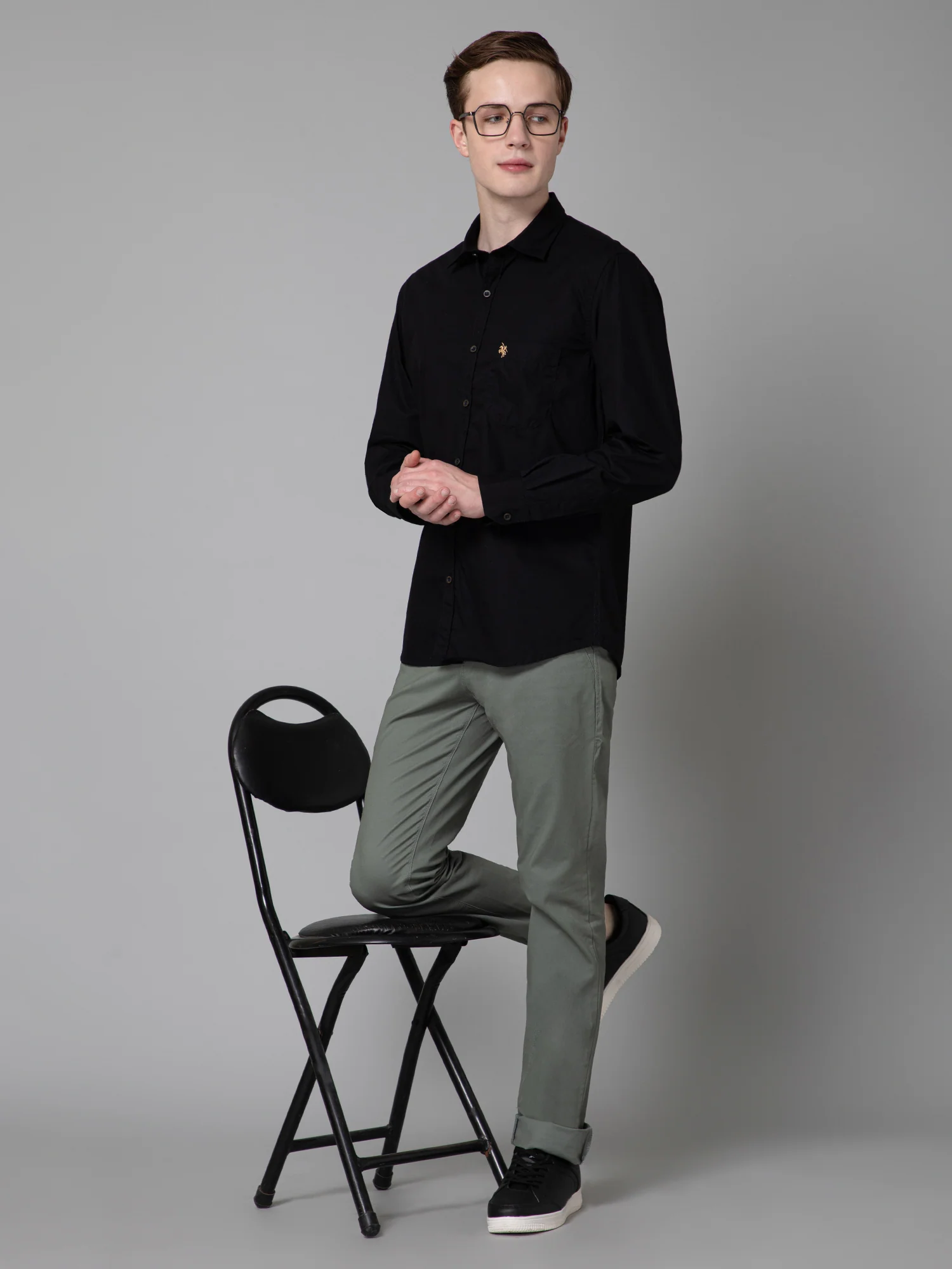 Men's Casual Flat front Olive Green  Trousers - Image 5