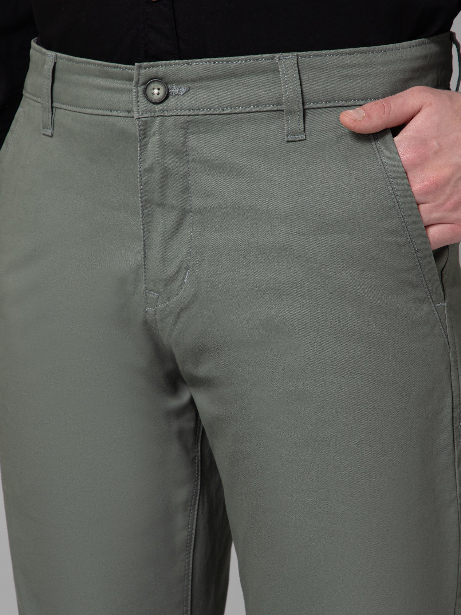 Men's Casual Flat front Olive Green  Trousers - Image 6