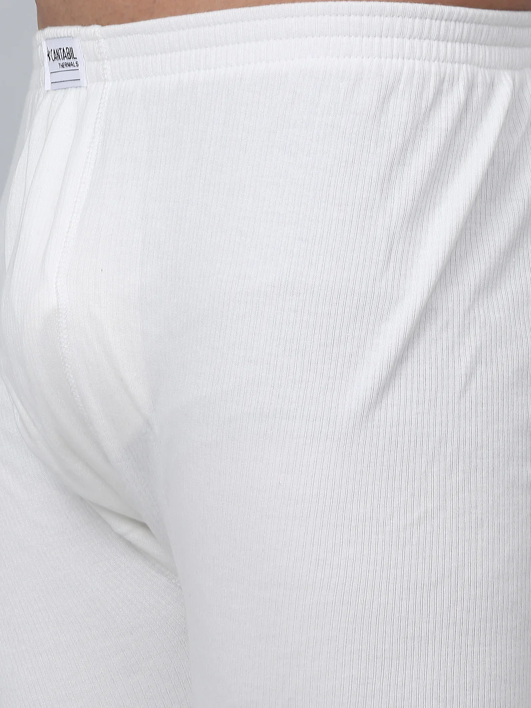 Solid Non Pleated Regular Fit Mid Rise Off White Thermal Bottom For Men - Image 4