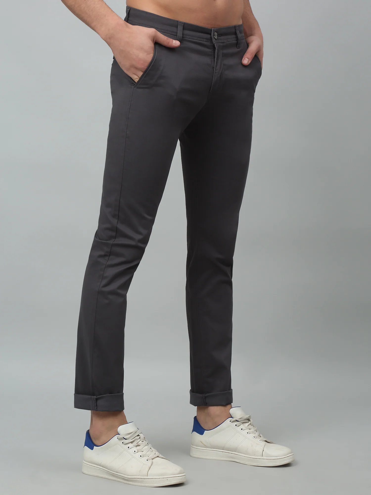 Men's Casual Flat front Dark Grey  Trousers - Image 2