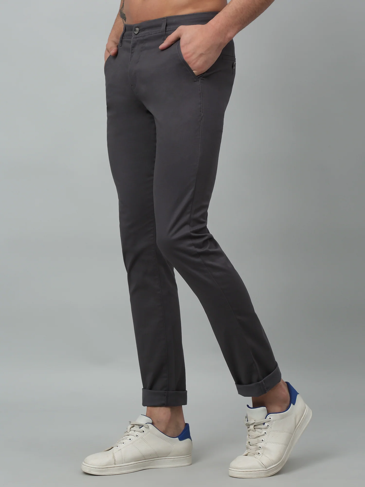 Men's Casual Flat front Dark Grey  Trousers - Image 3