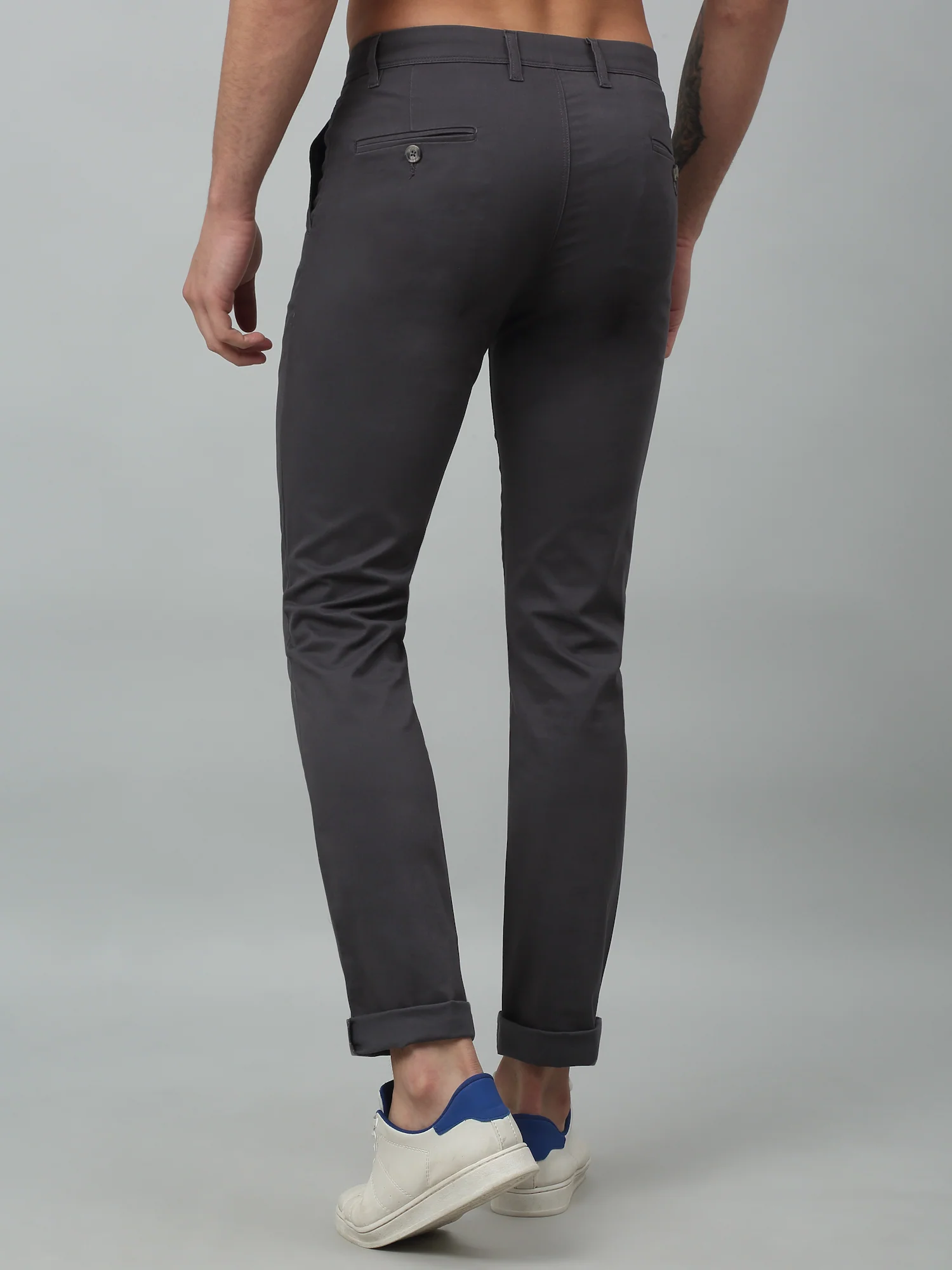 Men's Casual Flat front Dark Grey  Trousers - Image 4