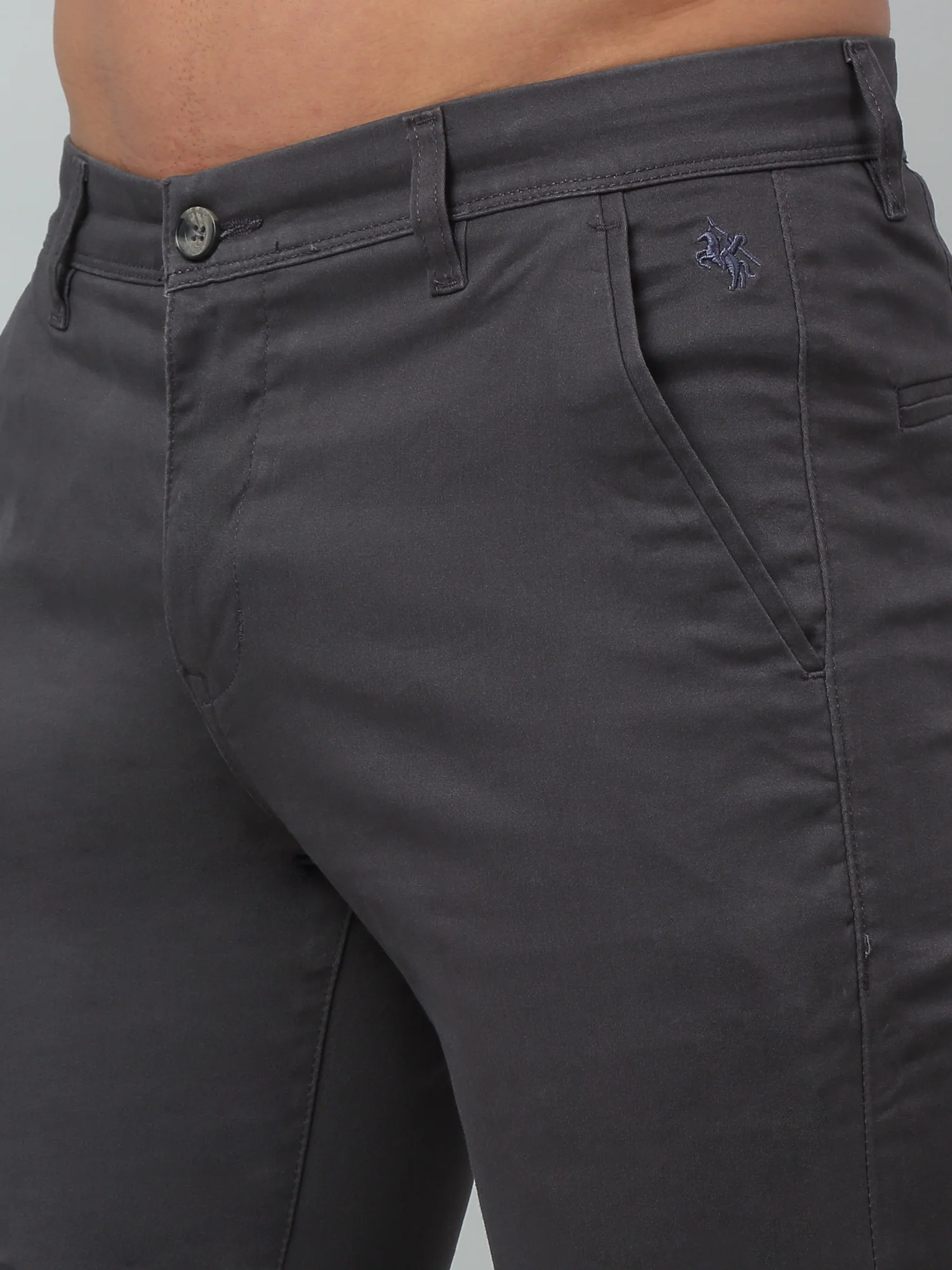 Men's Casual Flat front Dark Grey  Trousers - Image 5