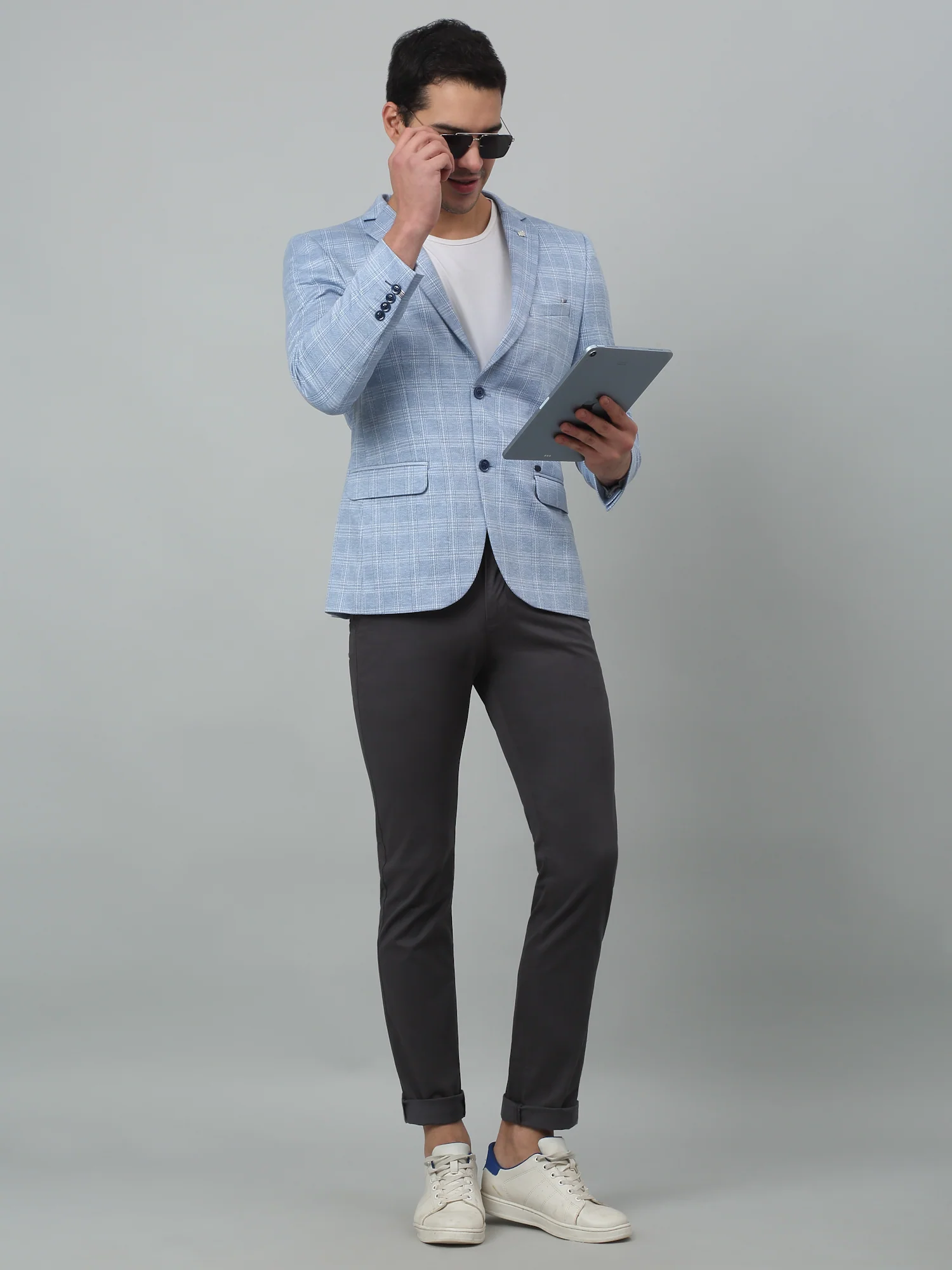 Men's Casual Flat front Dark Grey  Trousers - Image 6