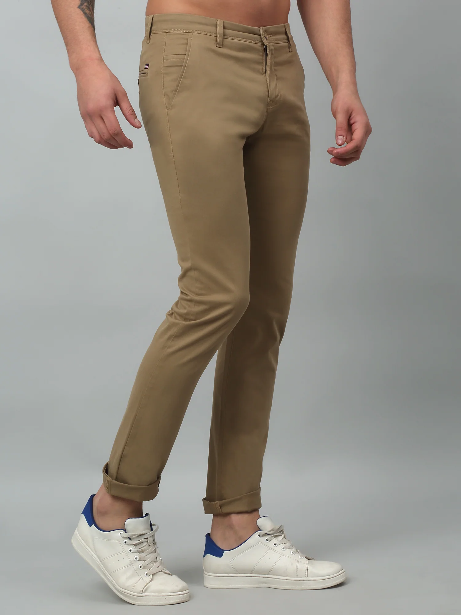 Men's Casual Flat front Khaki  Trousers - Image 2