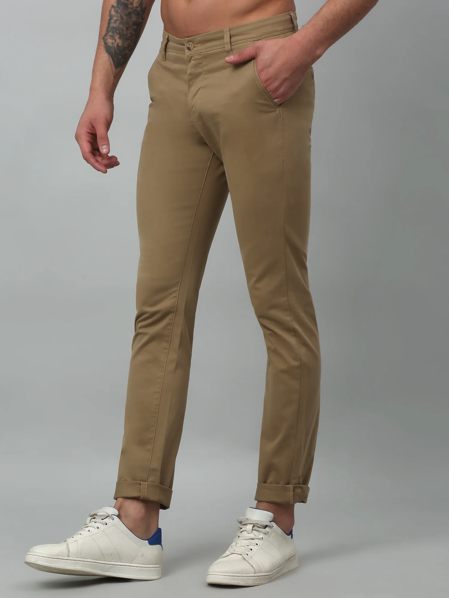 Men's Casual Flat front Khaki  Trousers - Image 3