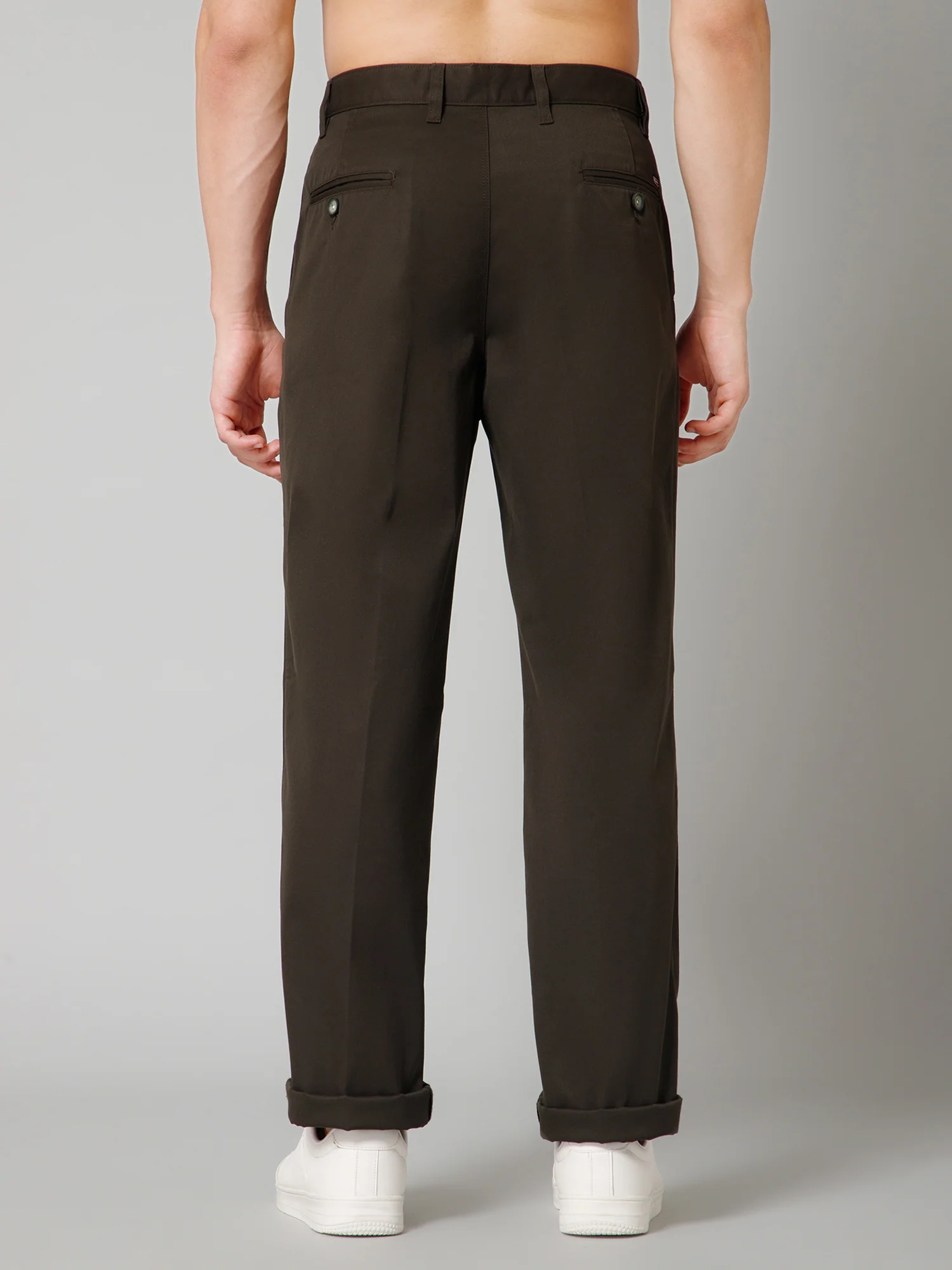 Men's Casual Pleated front Olive Green  Trousers - Image 4