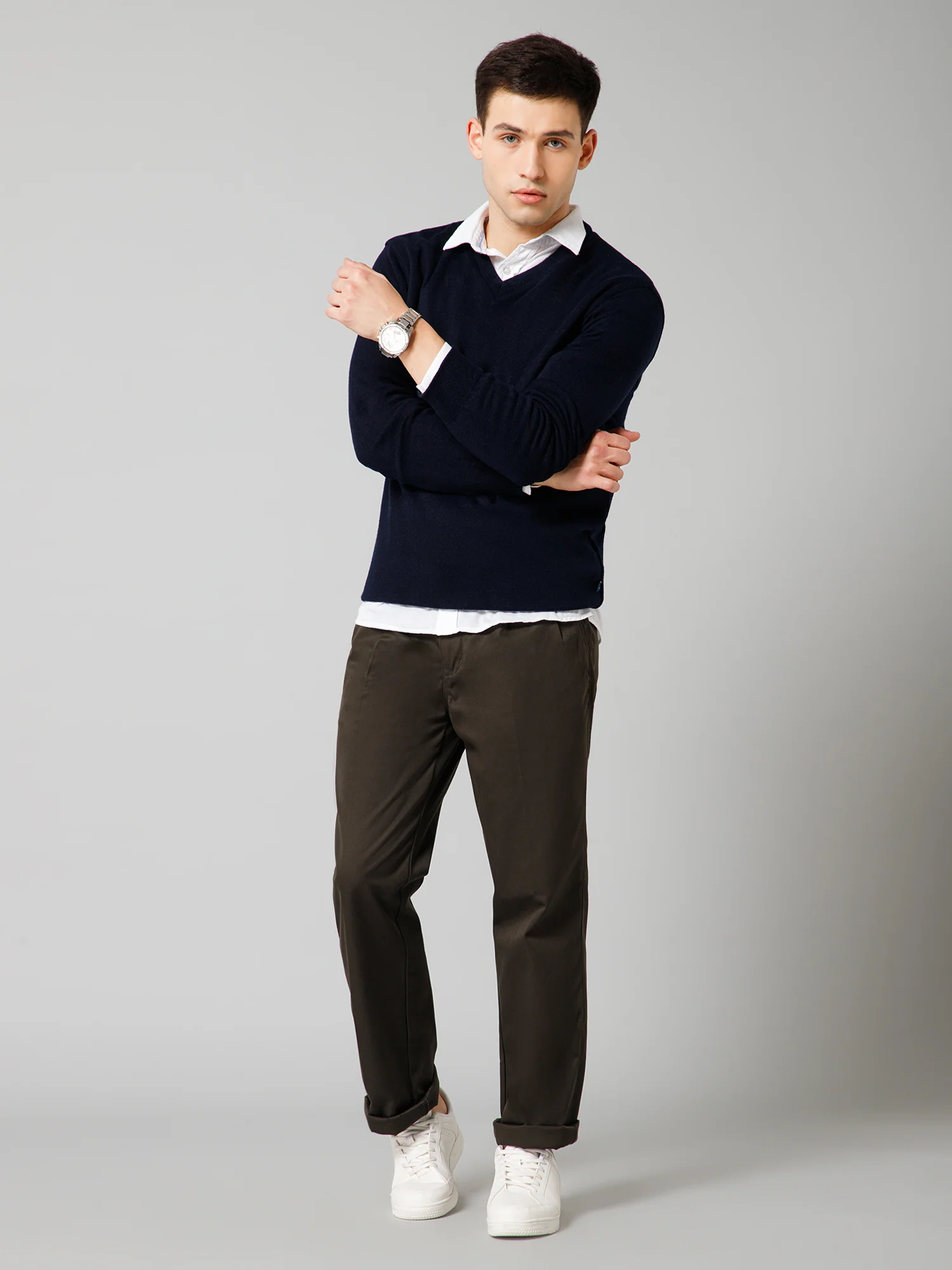 Men's Casual Pleated front Olive Green  Trousers - Image 5