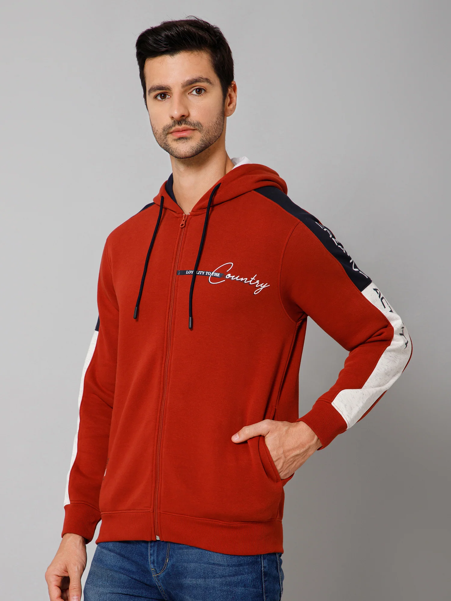 Solid Rust Full Sleeves Hooded Neck Regular Fit Casual Sweatshirt for Men - Image 2
