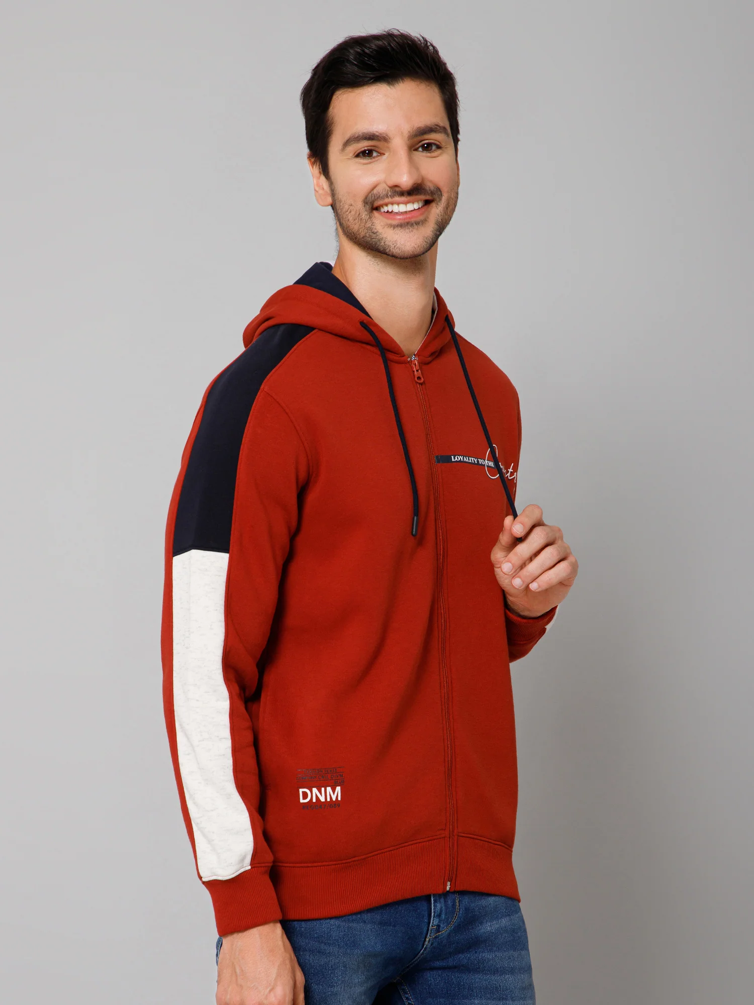Solid Rust Full Sleeves Hooded Neck Regular Fit Casual Sweatshirt for Men - Image 3