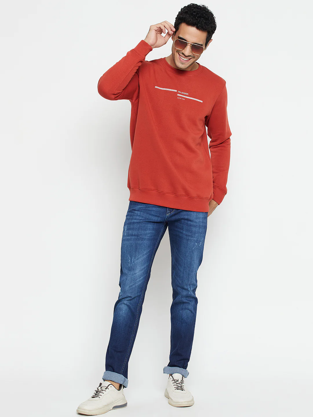 Solid Rust Full Sleeves Round Neck Regular Fit Casual Sweatshirt for Men - Image 2
