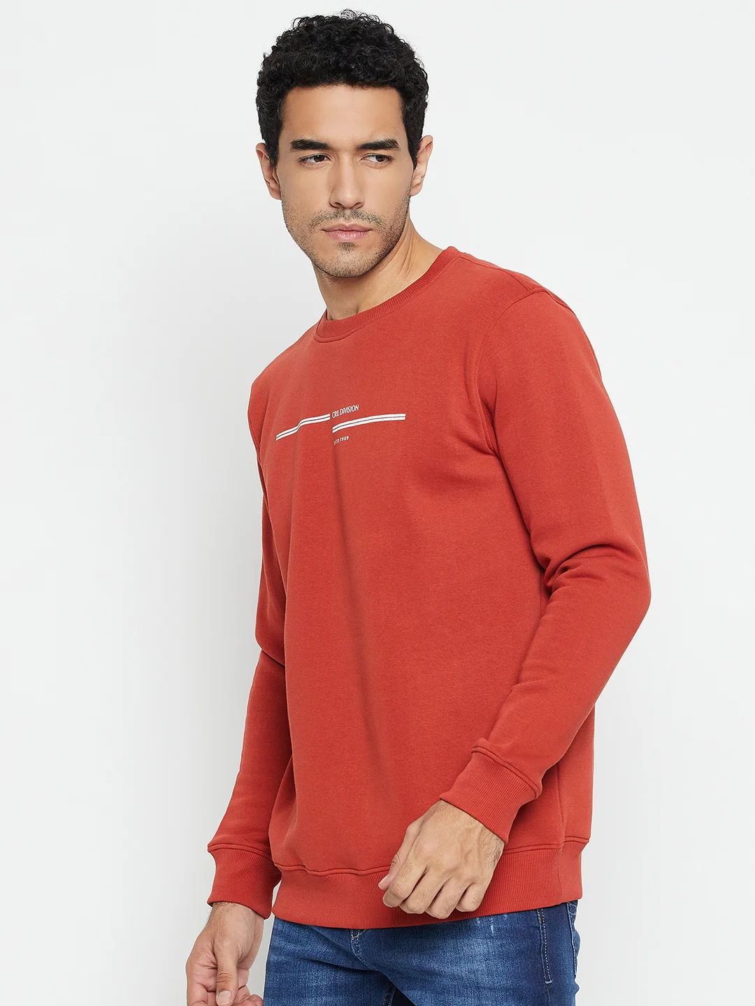 Solid Rust Full Sleeves Round Neck Regular Fit Casual Sweatshirt for Men - Image 3