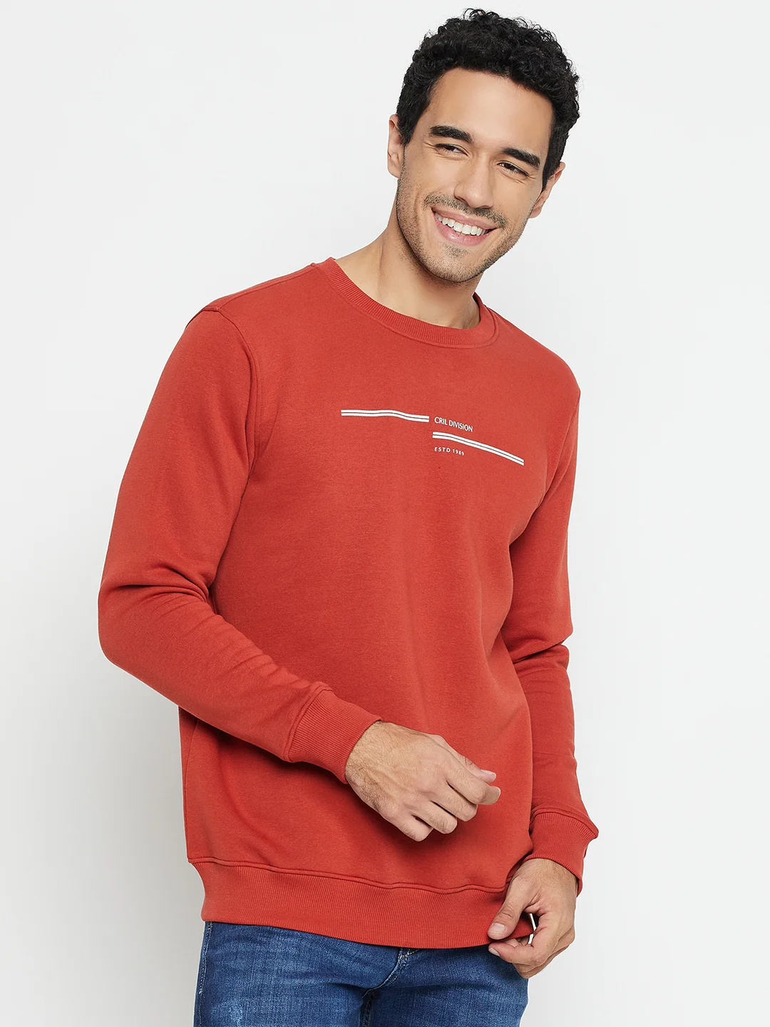 Solid Rust Full Sleeves Round Neck Regular Fit Casual Sweatshirt for Men - Image 4