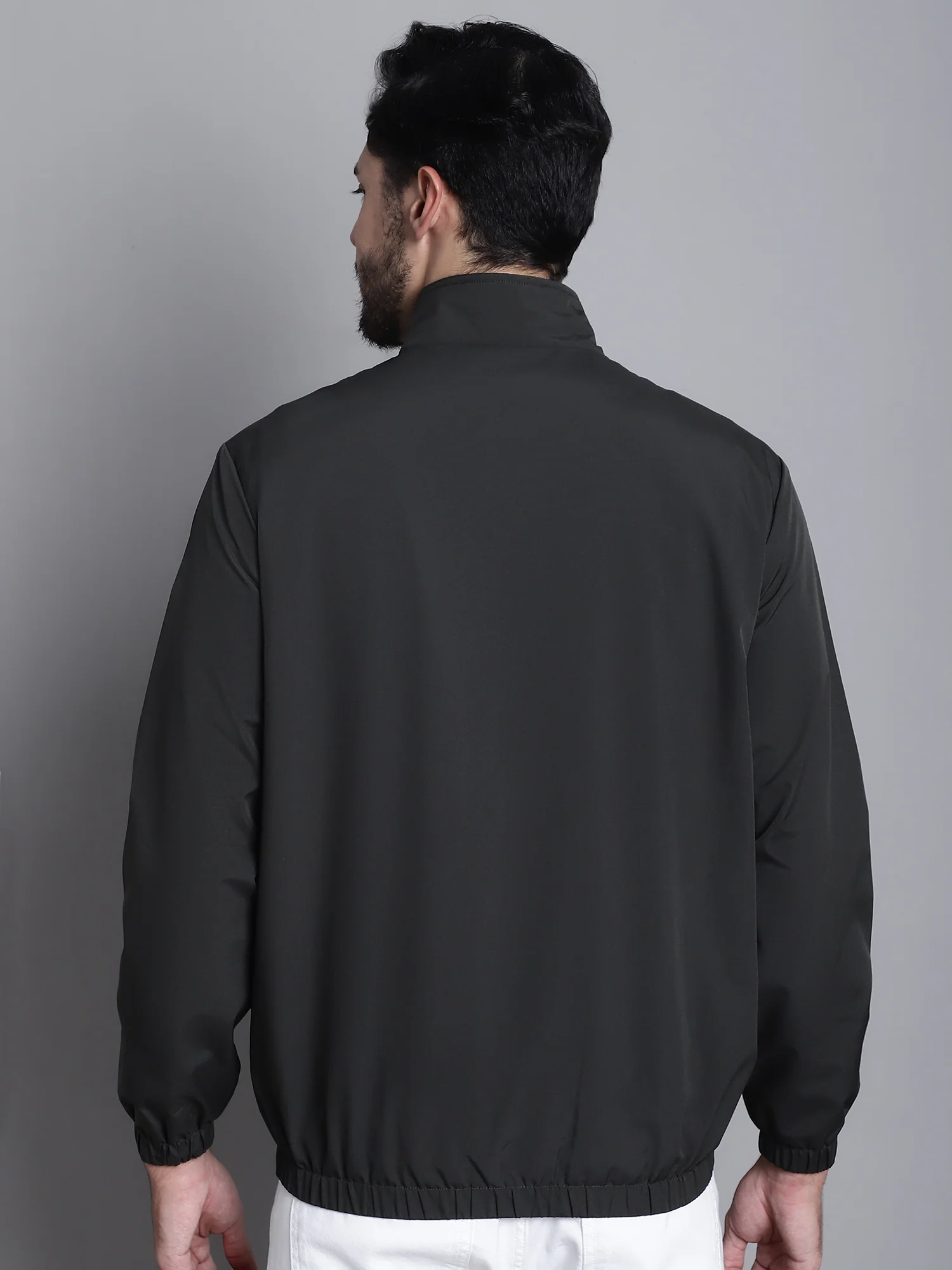 Solid Olive Full Sleeves Mock Collar Regular Fit Casual Jacket for Men - Image 2