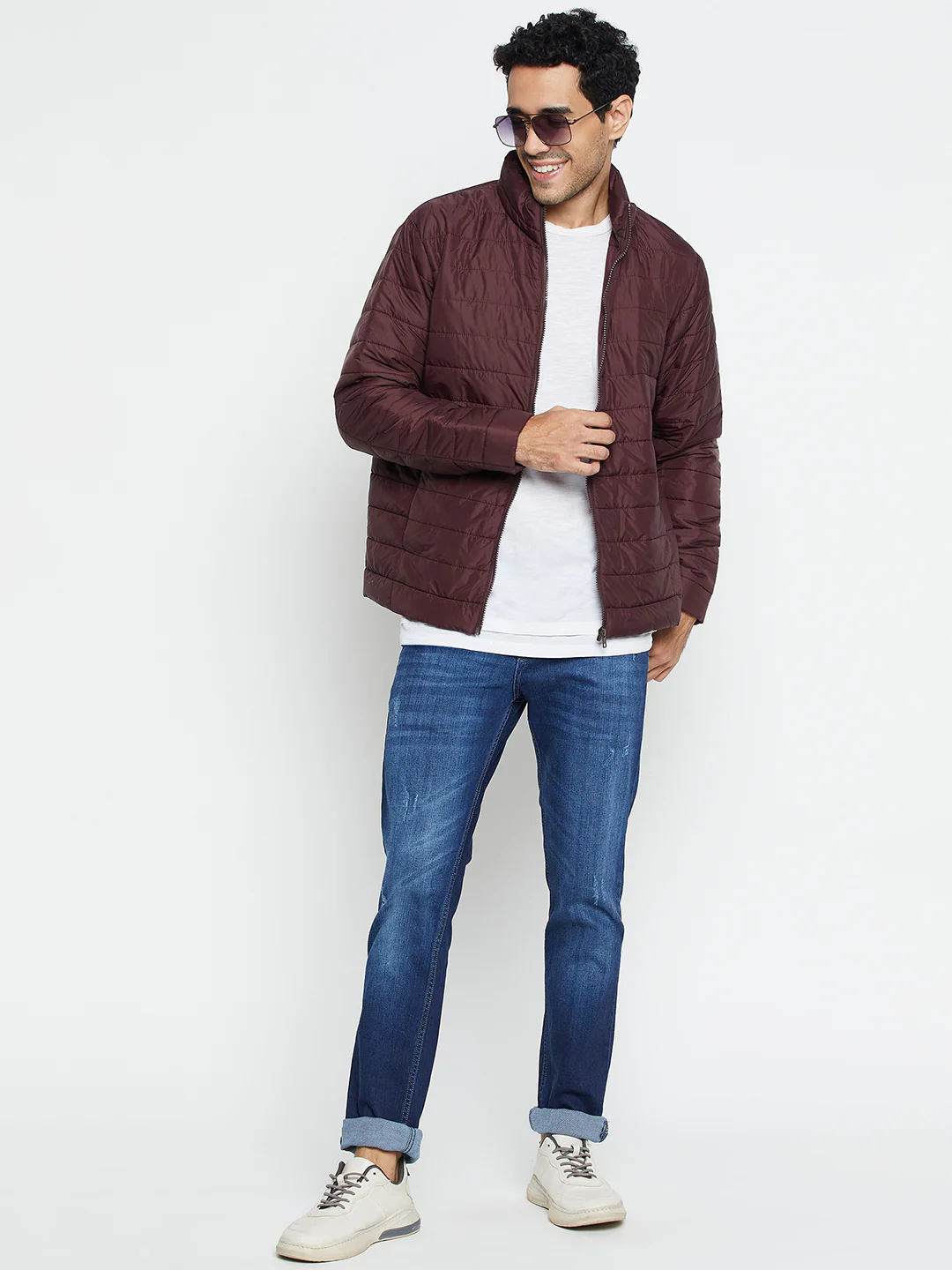 Solid Wine Full Sleeves Mock Collar Regular Fit Casual Jacket for Men - Image 2
