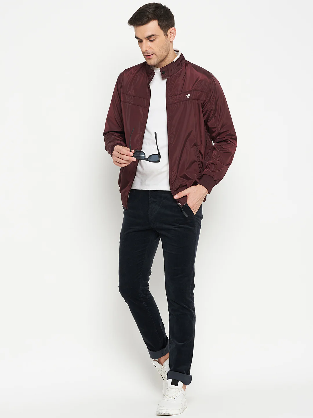 Solid Wine Full Sleeves Mock Collar Regular Fit Reversible Casual Jacket for Men - Image 2