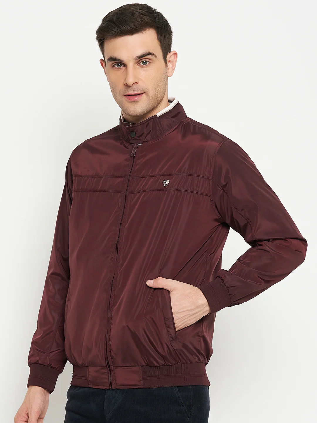 Solid Wine Full Sleeves Mock Collar Regular Fit Reversible Casual Jacket for Men - Image 3
