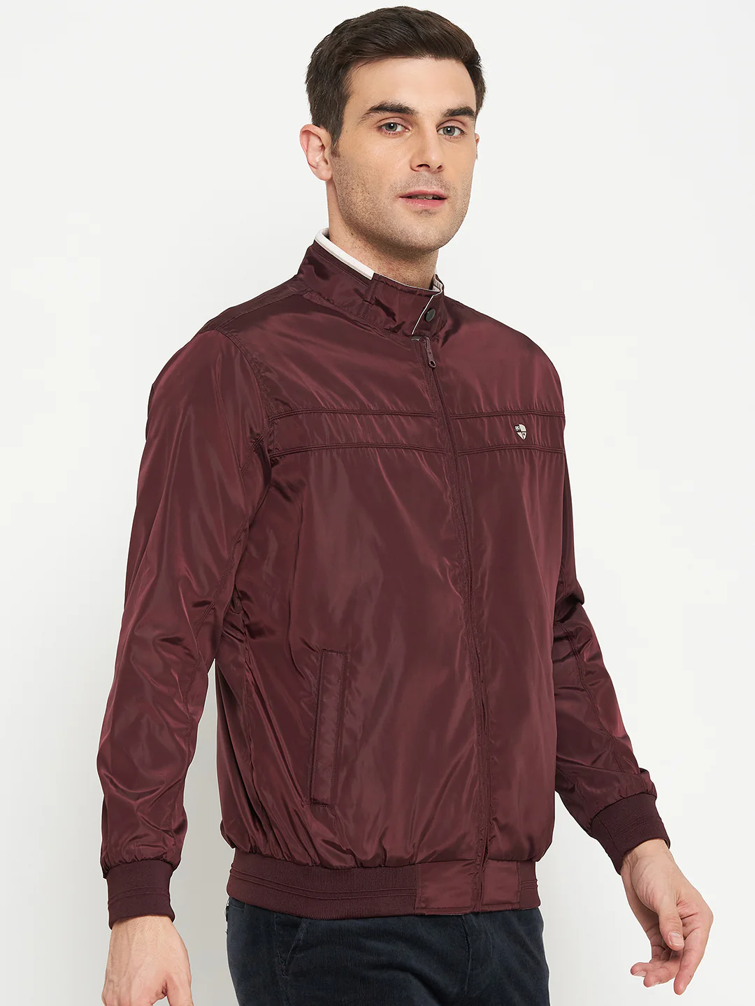 Solid Wine Full Sleeves Mock Collar Regular Fit Reversible Casual Jacket for Men - Image 4
