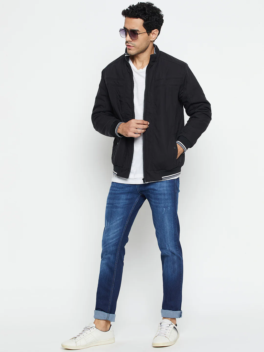 Solid Black Full Sleeves Mock Collar Regular Fit Casual Jacket for Men - Image 2