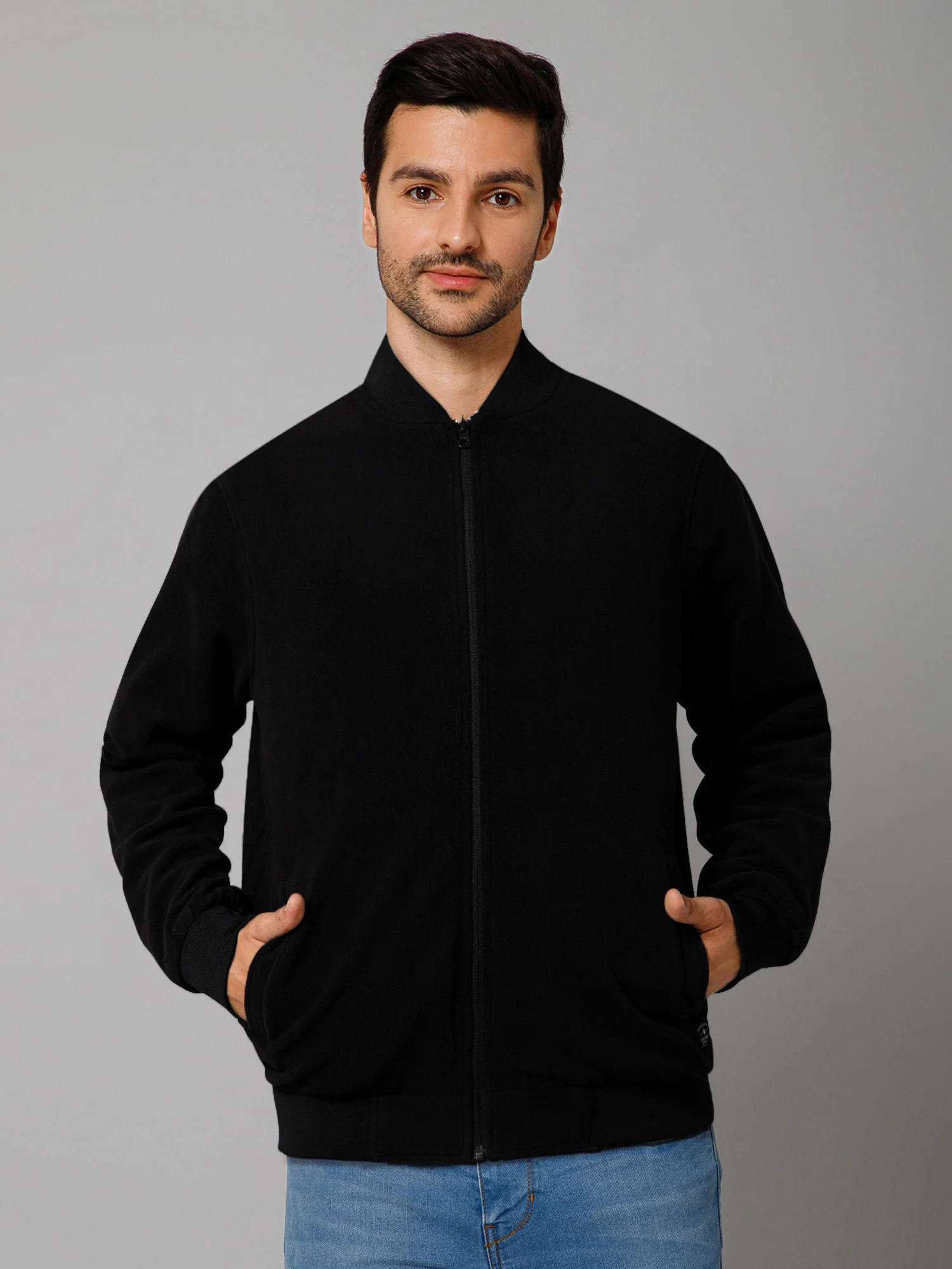 Striped Grey and Black Full Sleeves Mock Collar Regular Fit Reversible Casual Jacket For Men - Image 2