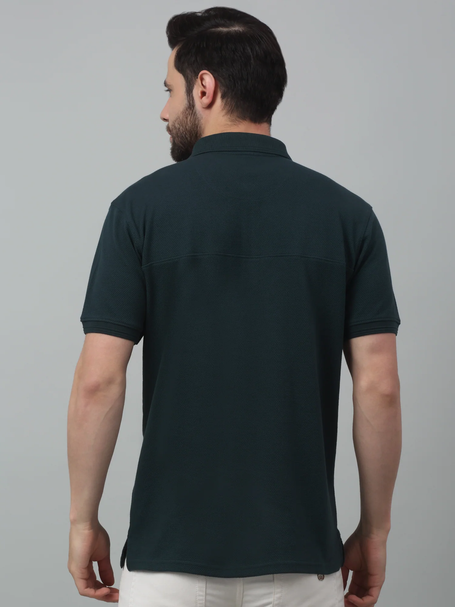 T-Shirt for Men | Breathable & Soft with Color Fastness Regular Fit Polo Neck Poly Cotton Fabric Self Design Pattern - Image 2