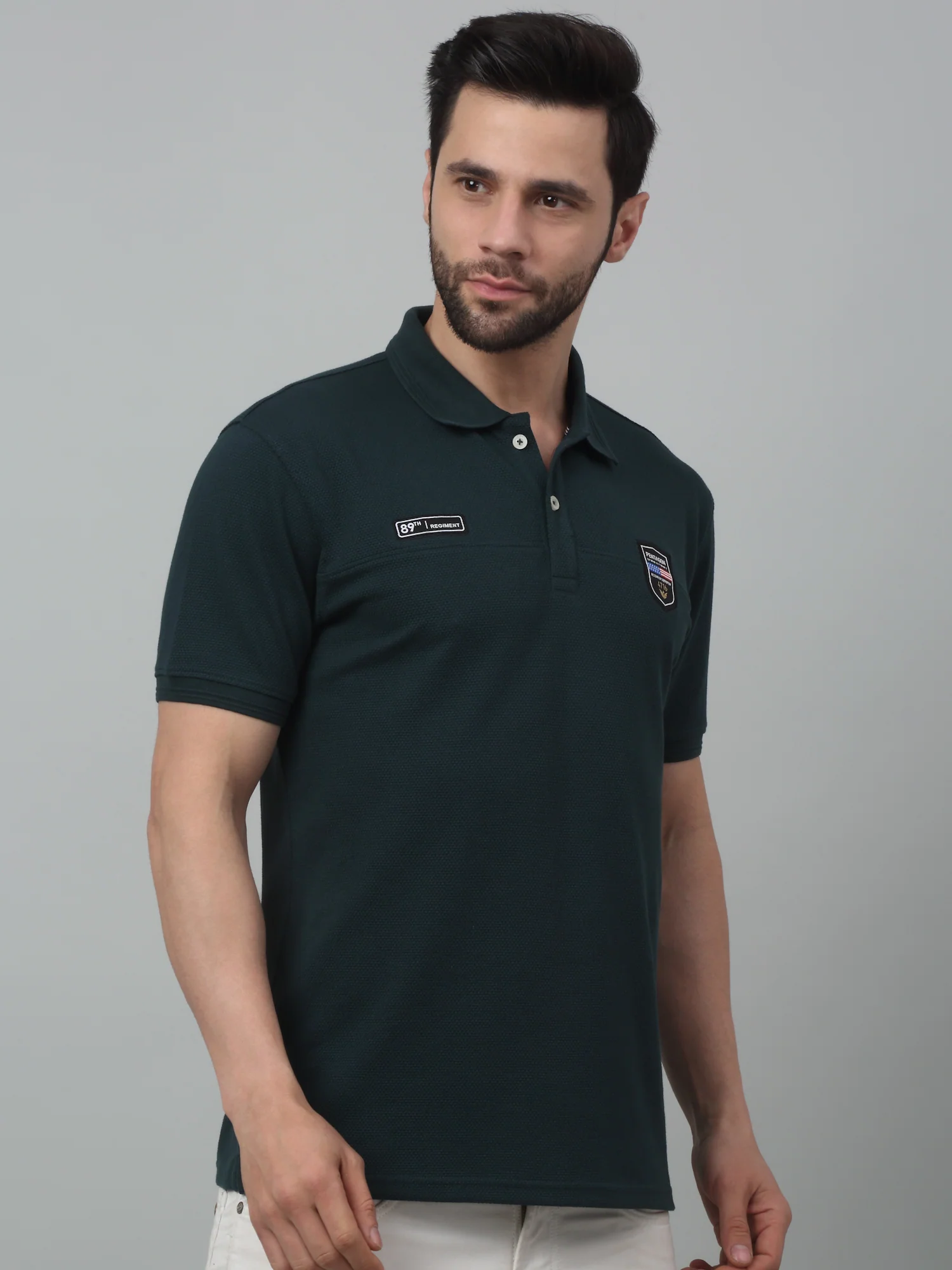 T-Shirt for Men | Breathable & Soft with Color Fastness Regular Fit Polo Neck Poly Cotton Fabric Self Design Pattern - Image 3