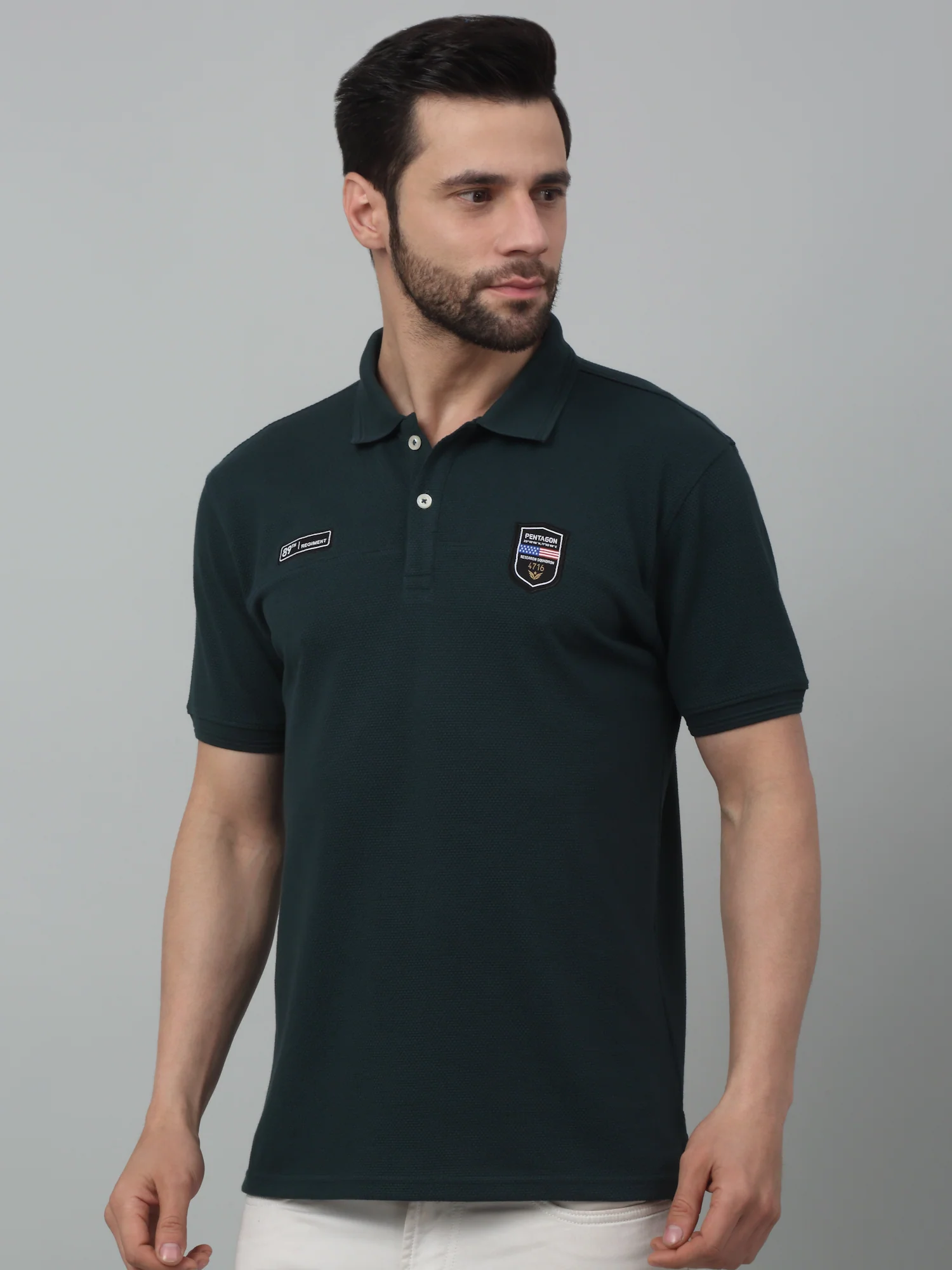T-Shirt for Men | Breathable & Soft with Color Fastness Regular Fit Polo Neck Poly Cotton Fabric Self Design Pattern - Image 4