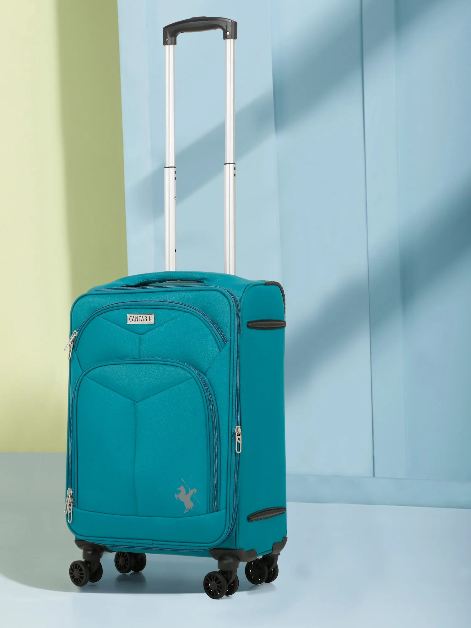 Unisex Teal Fashion Soft Luggage Trolley Bag - Image 9