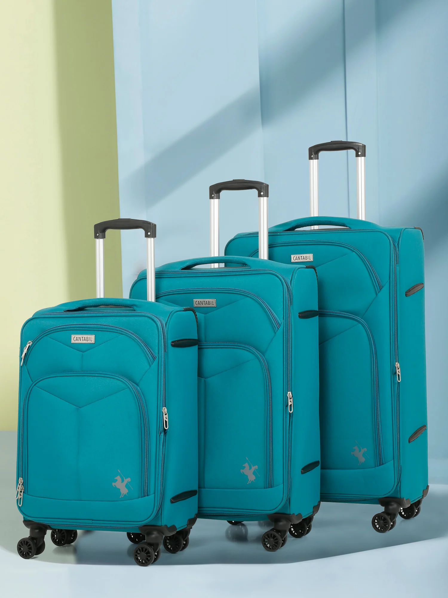 Unisex Teal Fashion Soft Luggage Trolley Bag - Image 8