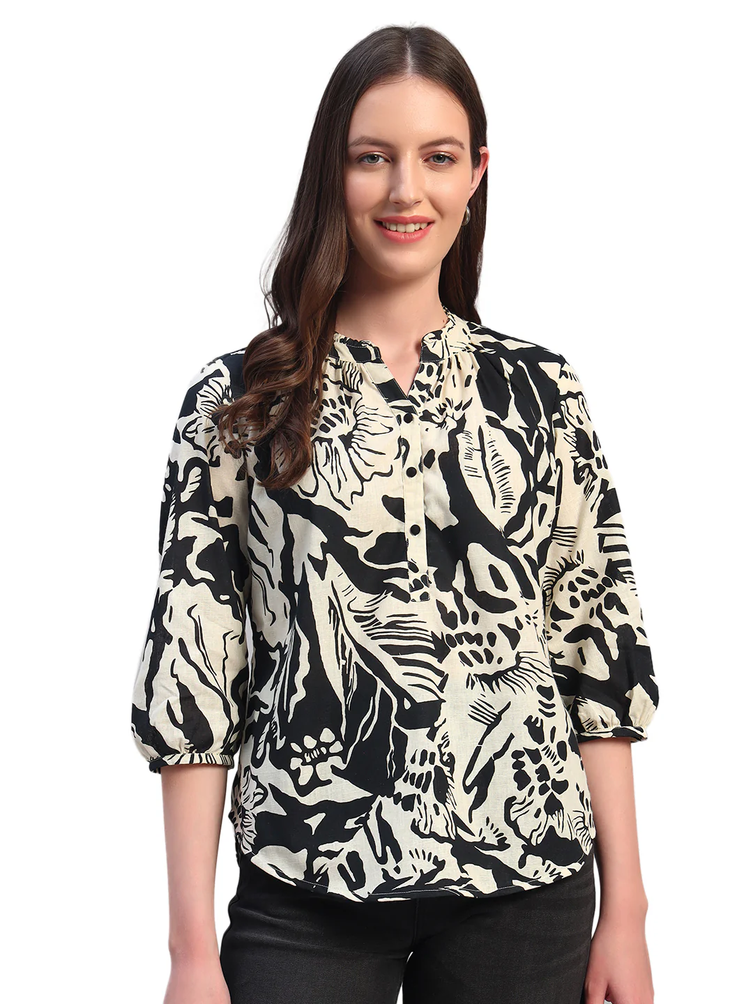 Tunic for Women | Breathable & Soft with Color Fastness Regular Fit Round Neck Cotton Linen Fabric Printed Pattern - Image 2