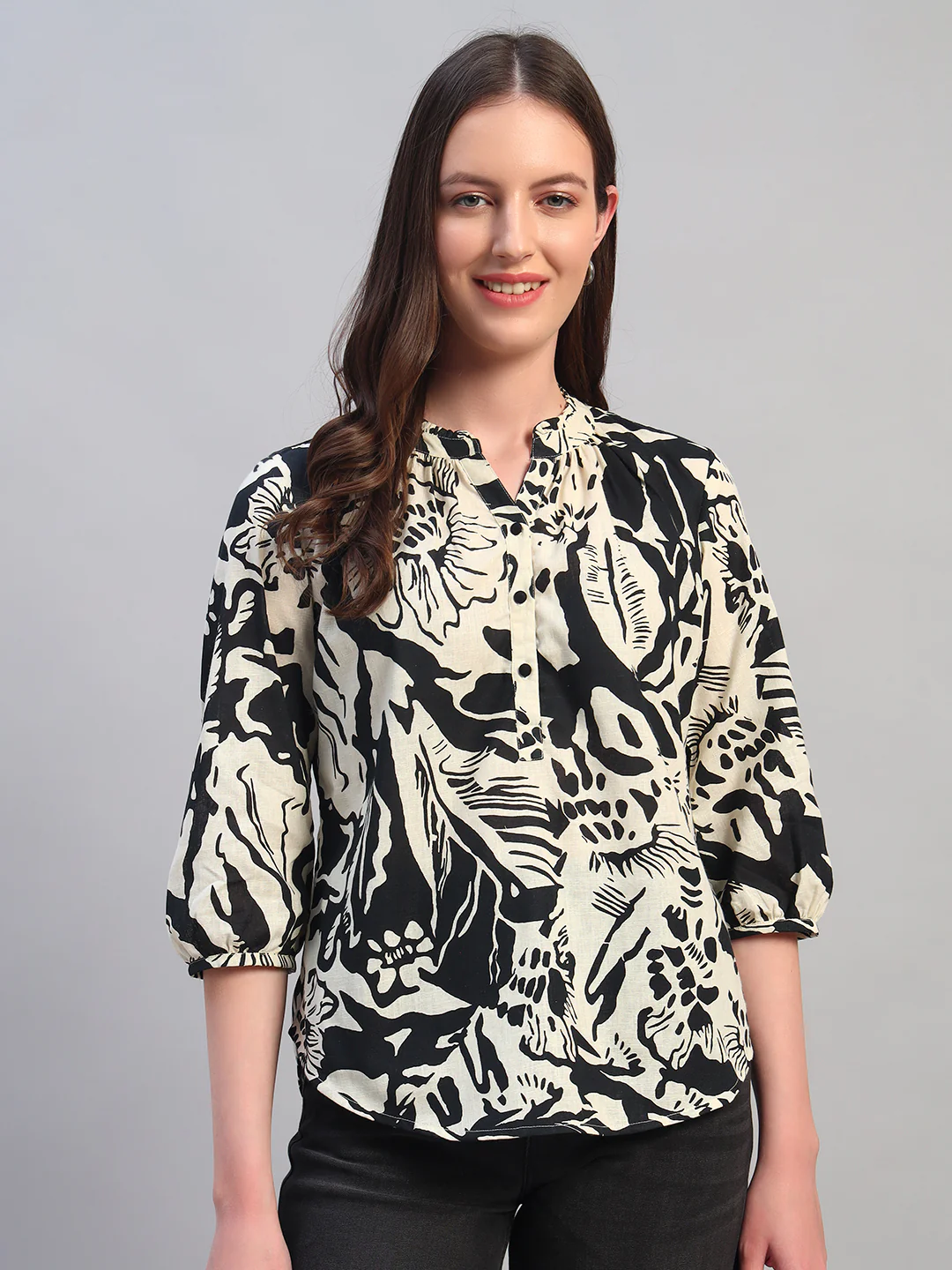 Tunic for Women | Breathable & Soft with Color Fastness Regular Fit Round Neck Cotton Linen Fabric Printed Pattern - Image 3