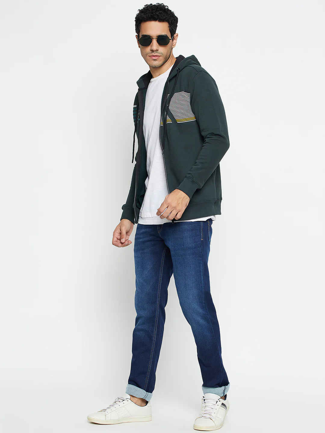 Typography Printed Green Full Sleeves Hooded Neck Regular Fit Casual Sweatshirt for Men - Image 2