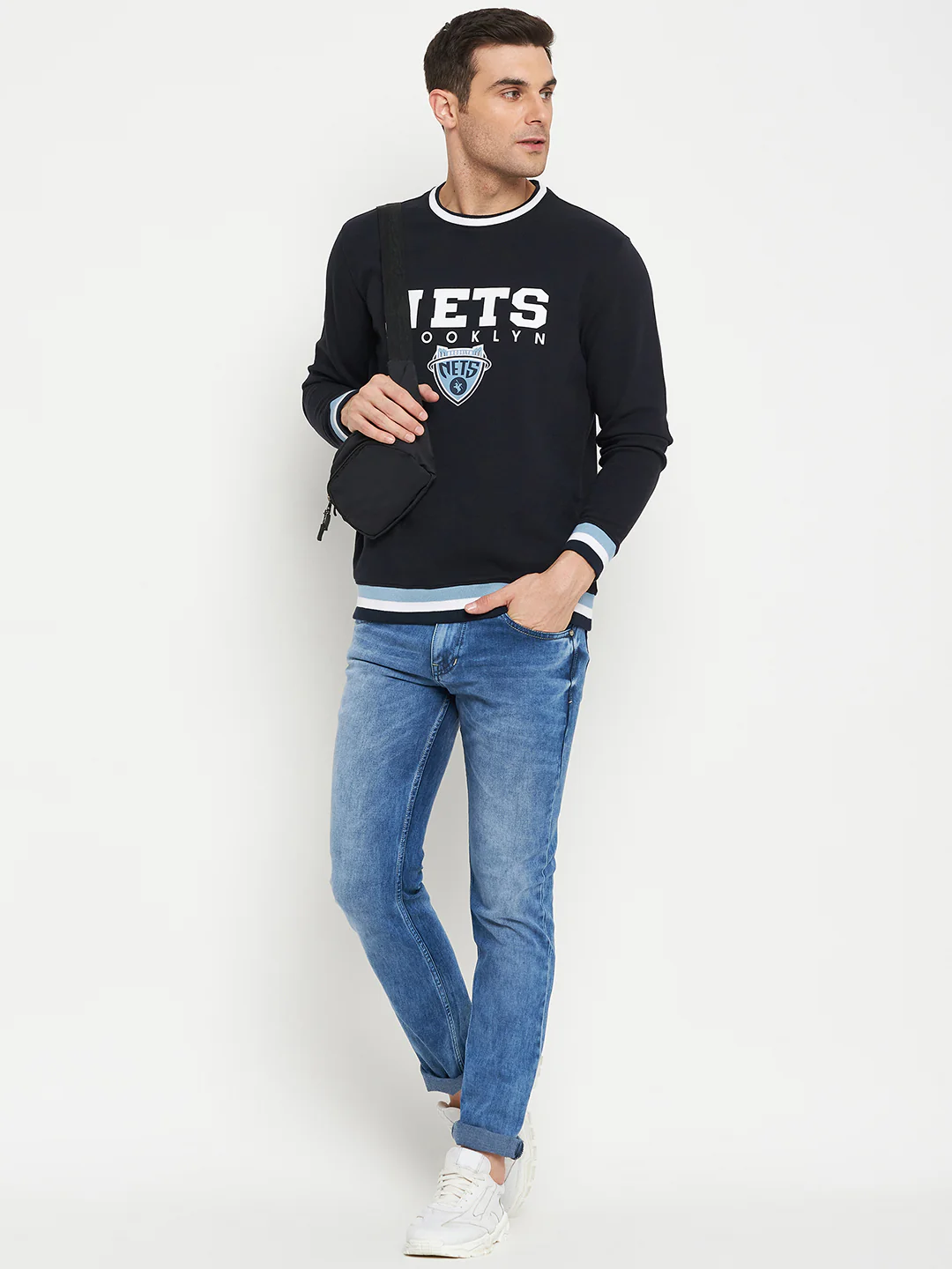 Typography Printed Navy Blue Full Sleeves Round Neck Regular Fit Casual Sweatshirt for Men - Image 2