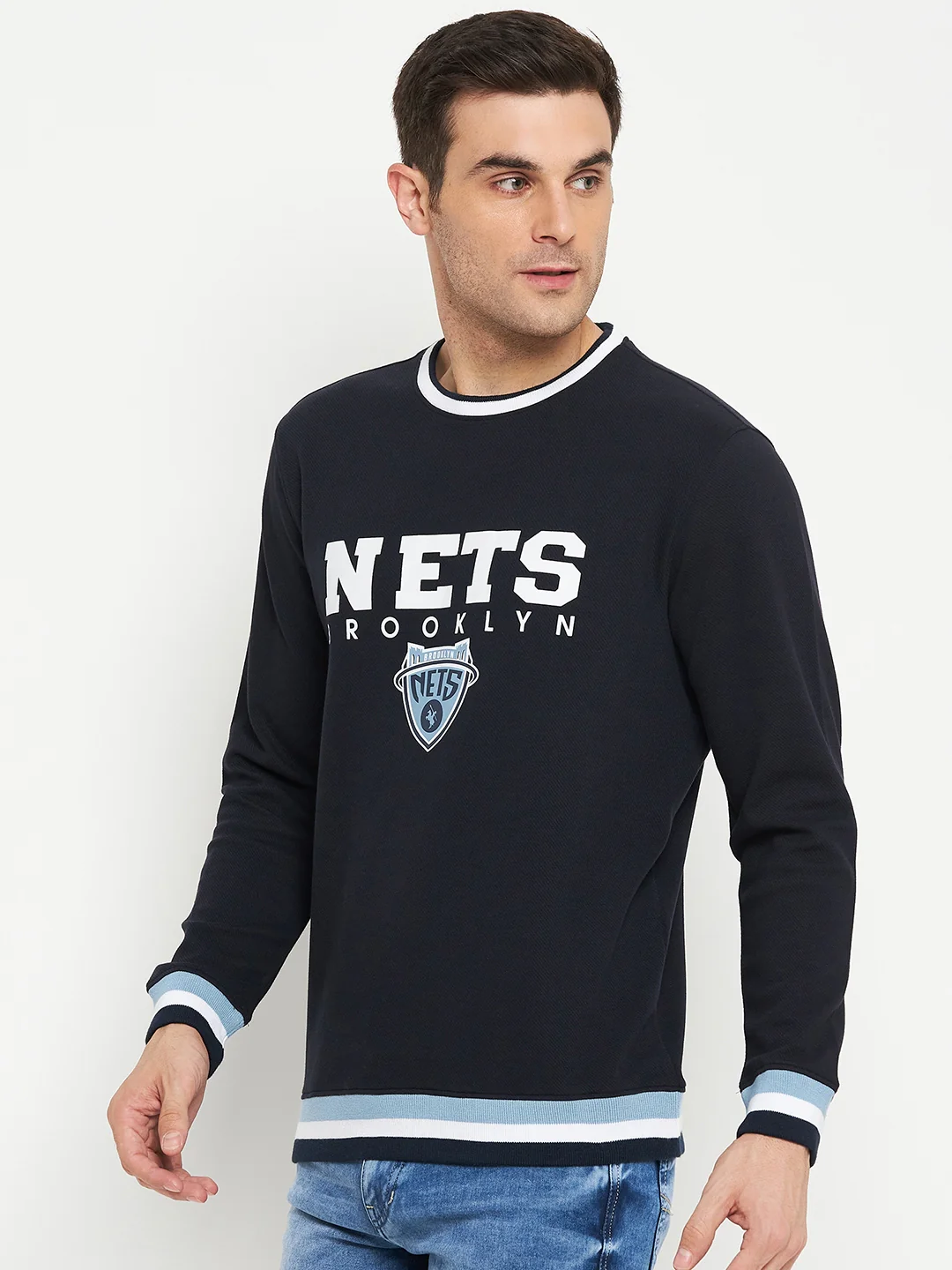 Typography Printed Navy Blue Full Sleeves Round Neck Regular Fit Casual Sweatshirt for Men - Image 3
