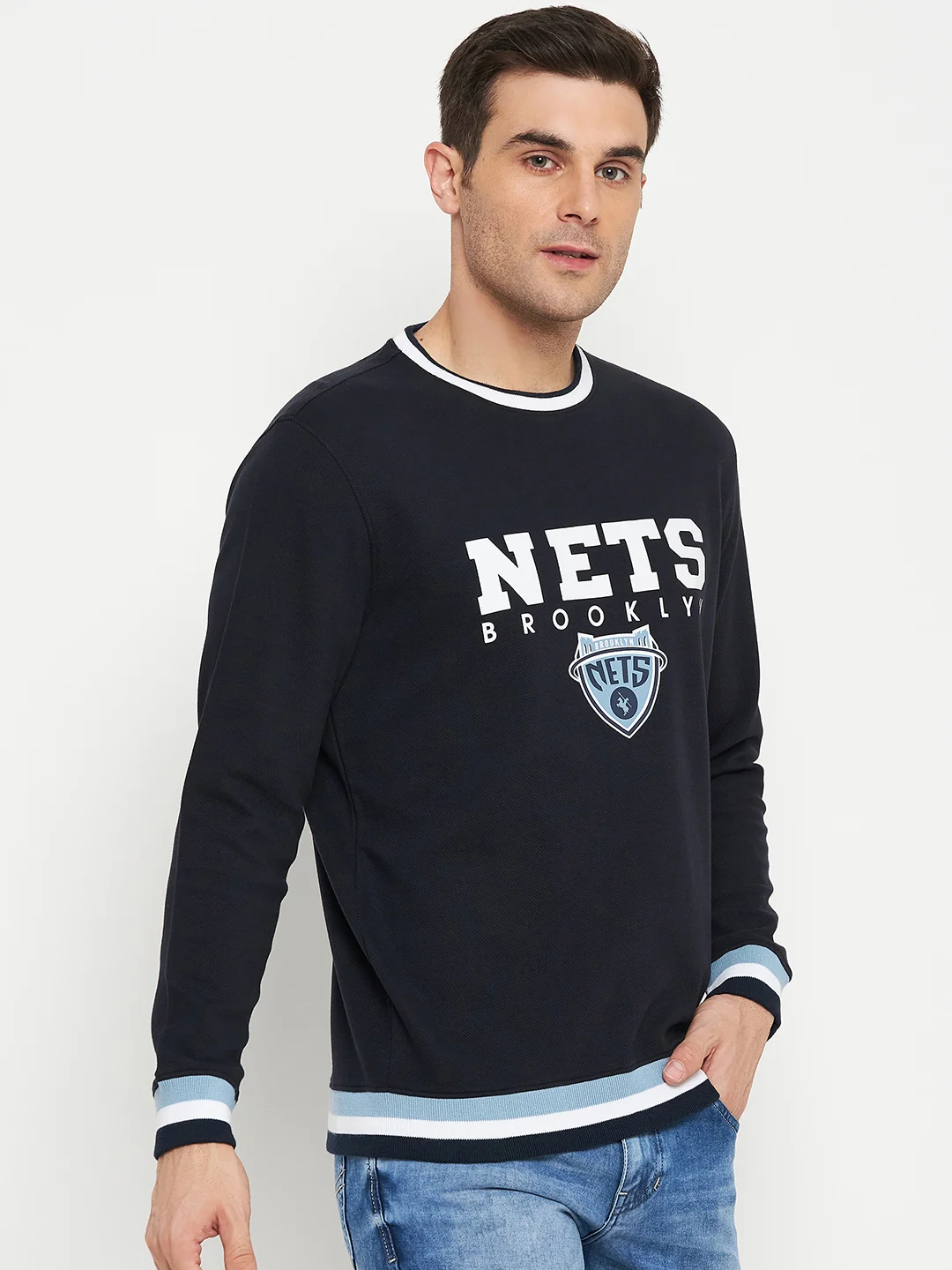Typography Printed Navy Blue Full Sleeves Round Neck Regular Fit Casual Sweatshirt for Men - Image 4