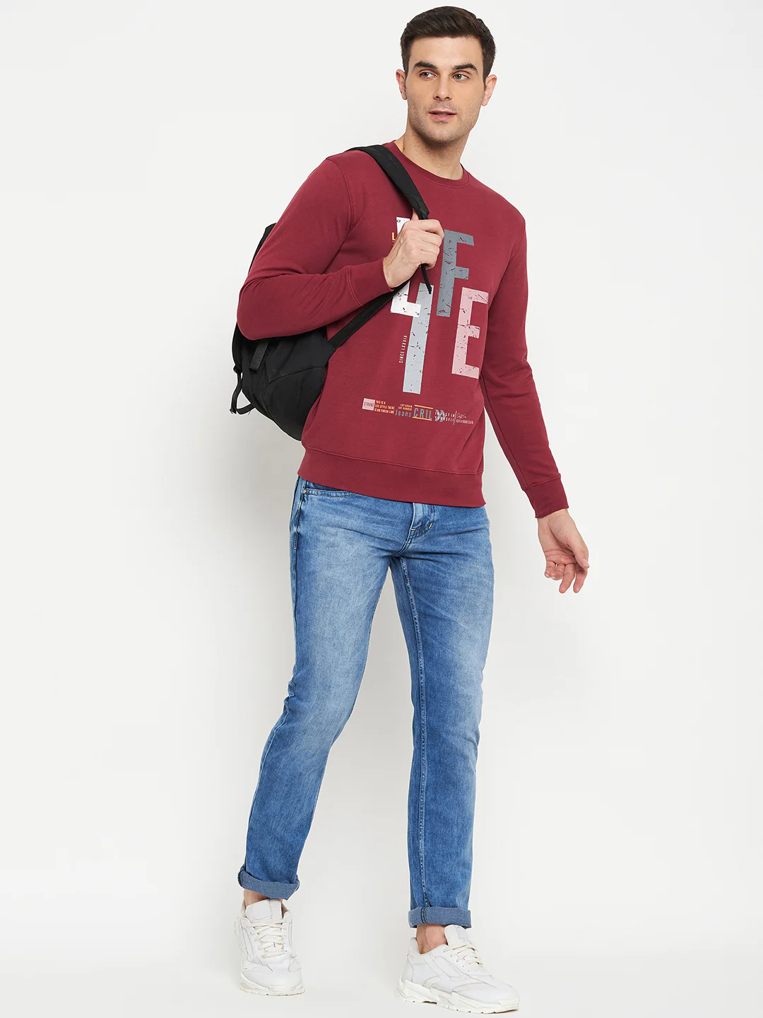 Typography Printed Pink Full Sleeves Round Neck Regular Fit Casual Sweatshirt for Men - Image 2