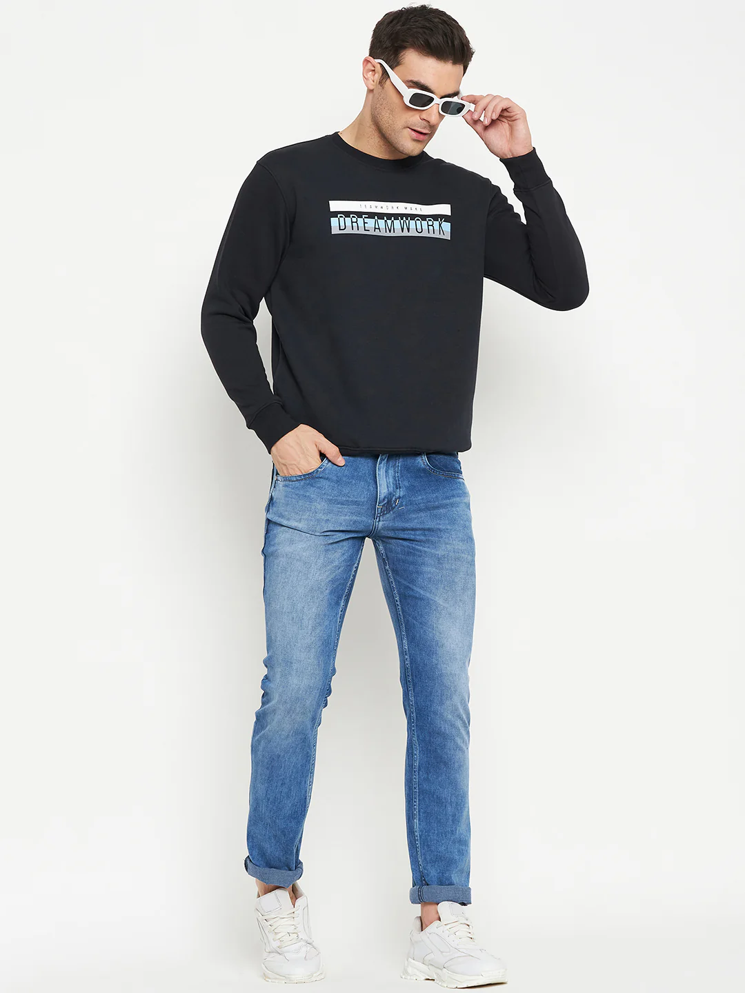 Typography Printed Navy Blue Full Sleeves Round Neck Regular Fit Casual Sweatshirt for Men - Image 2